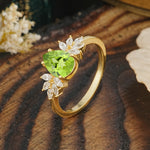 Vintage Floral Pear Cut Peridot Engagement Ring - Additional view