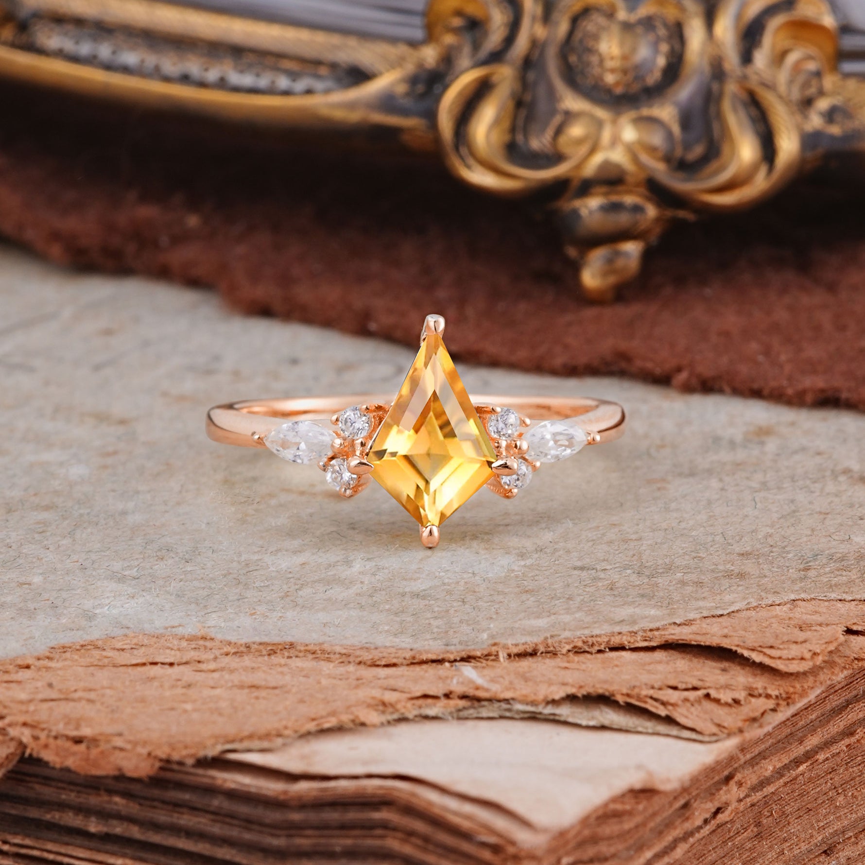 Classic 4 Prong Kite Cut Citrine Engagement Ring - Additional view