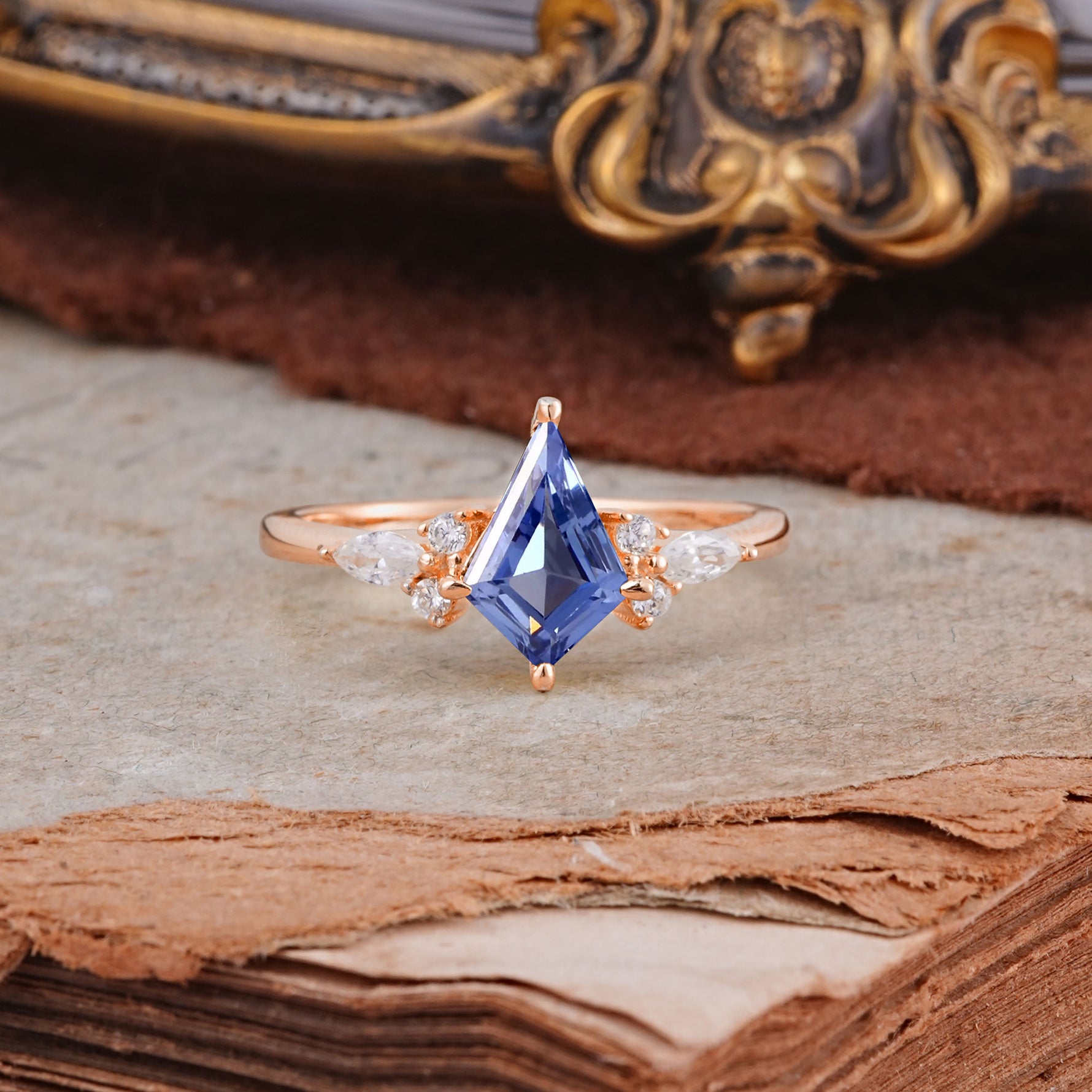 Classic 4 Prong Kite Cut Tanzanite Engagement Ring - Additional view
