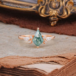 Classic 4 Prong Kite Cut Moss Agate Engagement Ring - Additional view