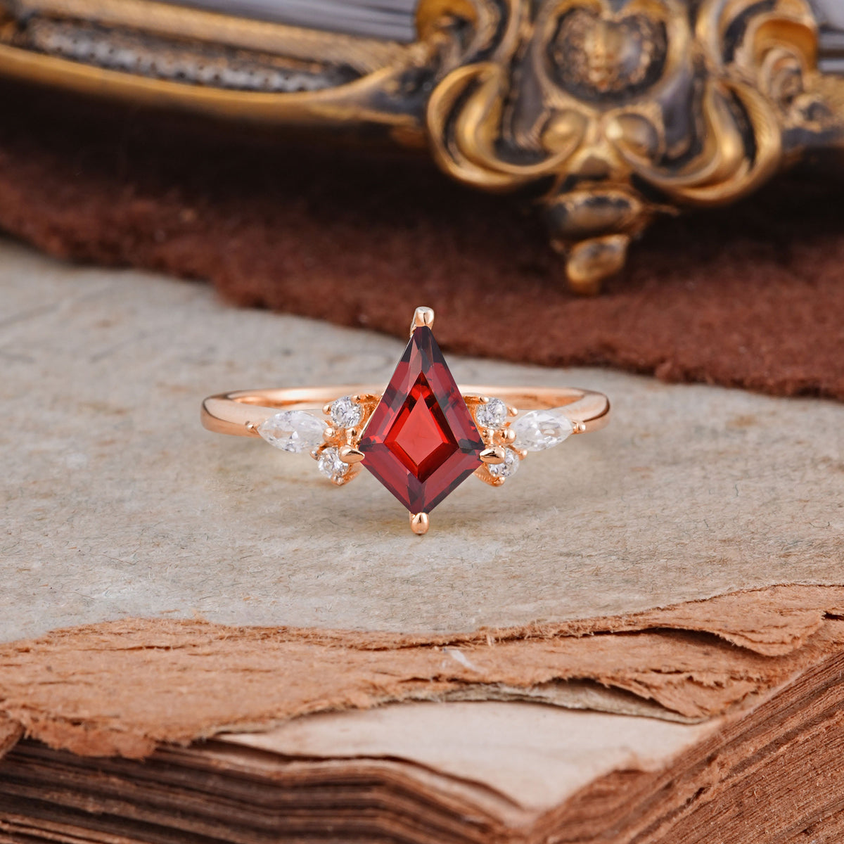 Classic 4 Prong Kite Cut Garnet Engagement Ring - Additional view