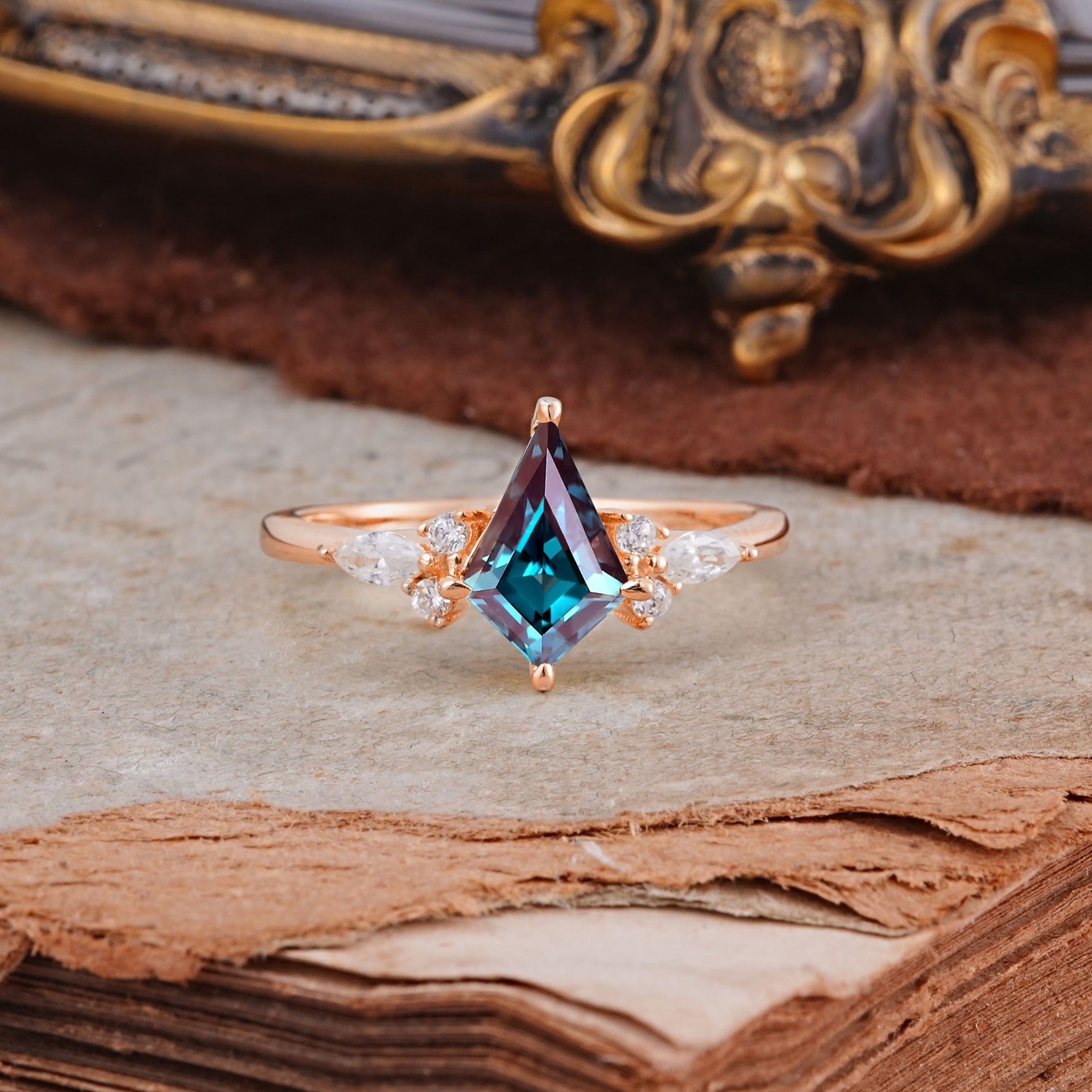 Classic 4 Prong Kite Cut Alexandrite Engagement Ring - Additional view