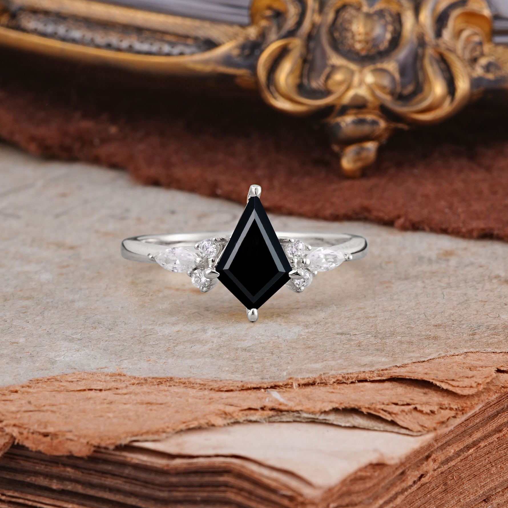 Classic 4 Prong Kite Cut Black Onyx Engagement Ring - Additional view