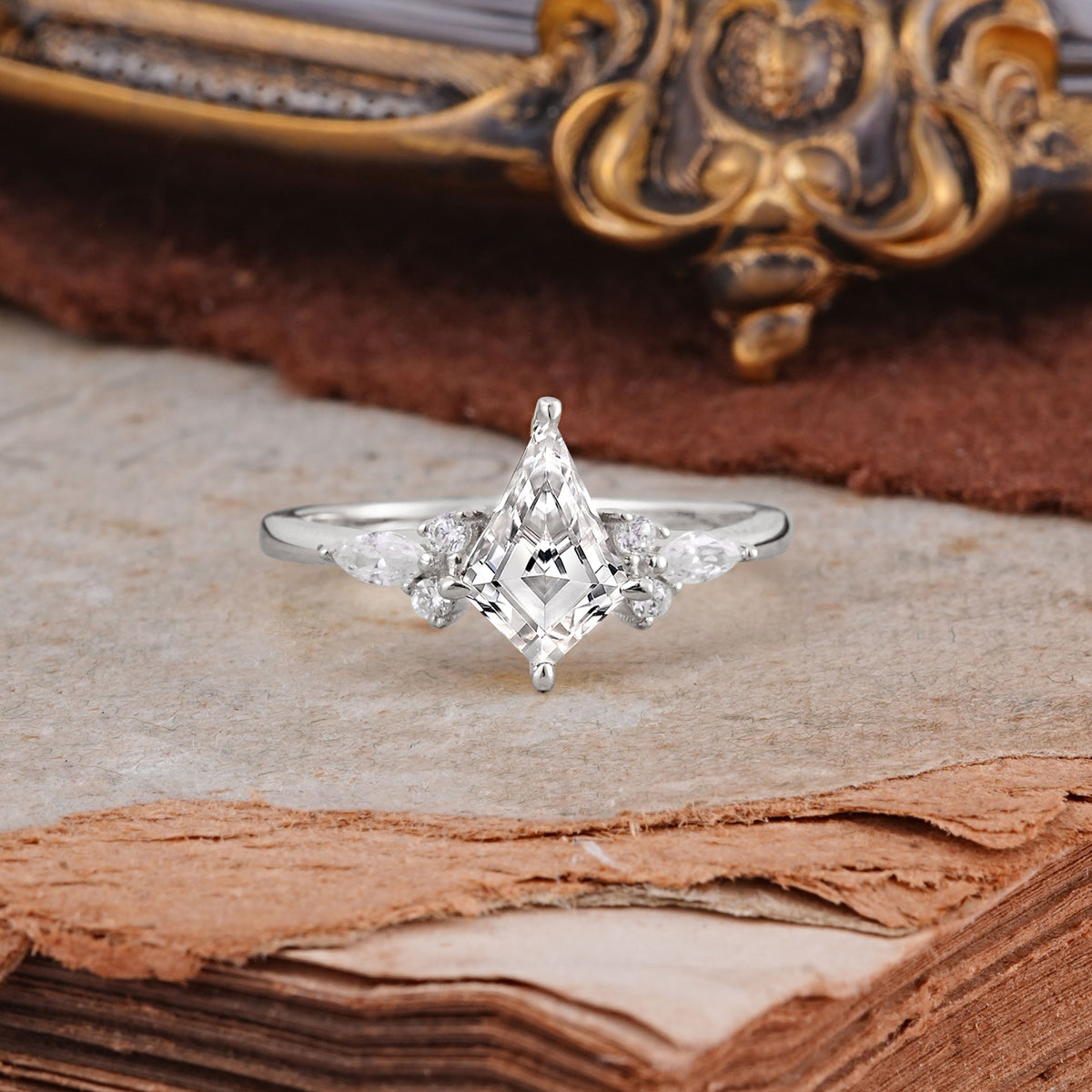 Classic 4 Prong Kite Cut Lab Diamond Engagement Ring - Additional view