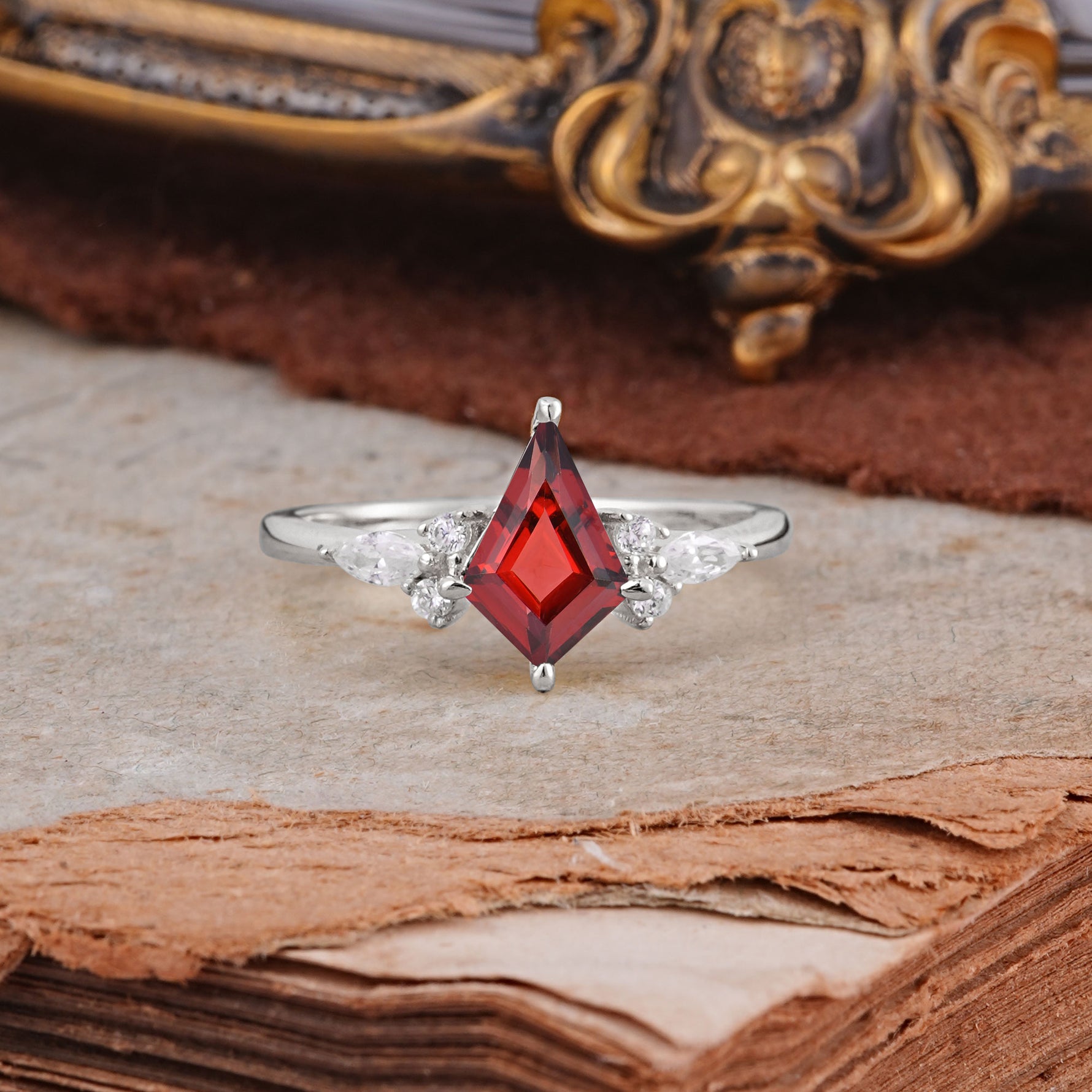Classic 4 Prong Kite Cut Garnet Engagement Ring - Additional view