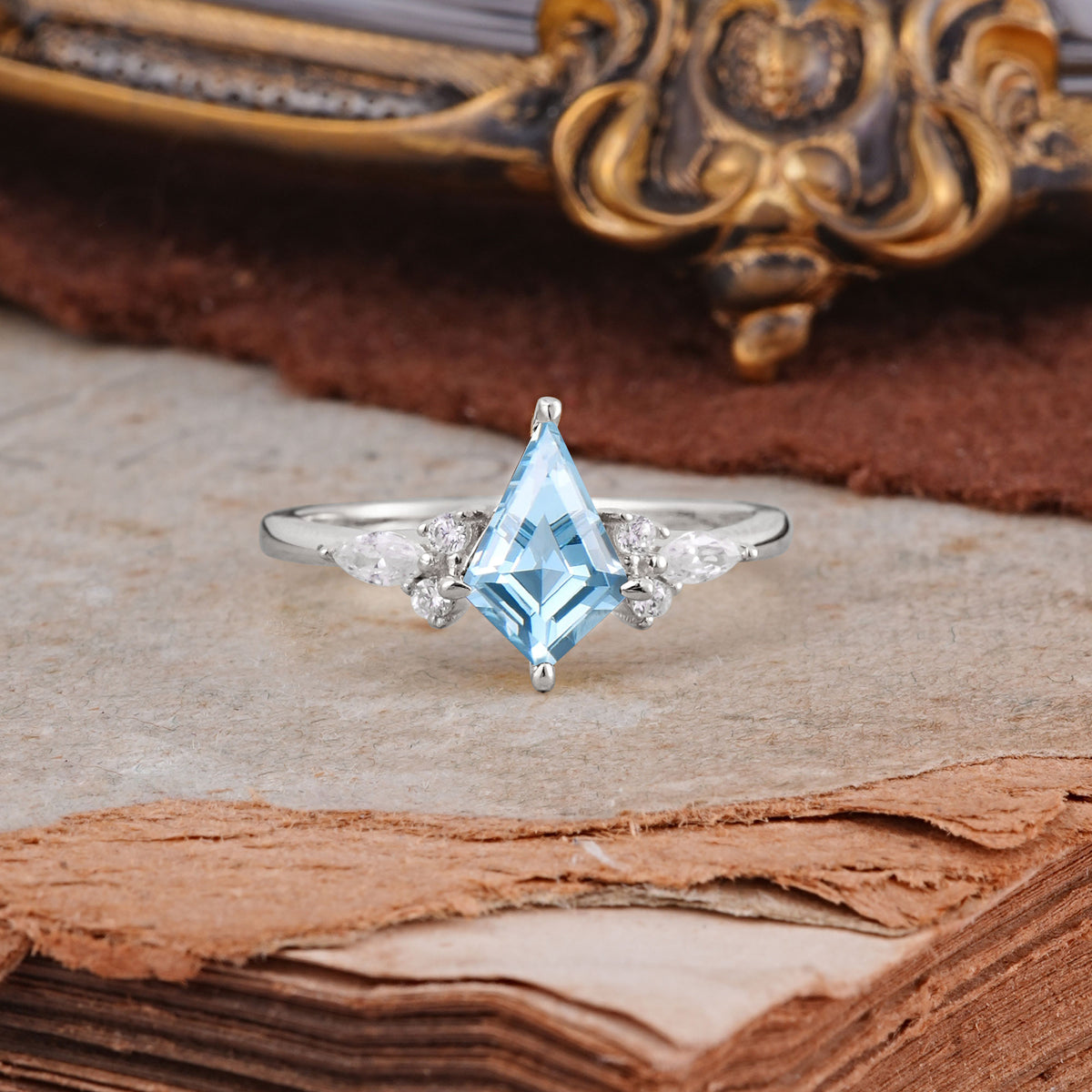Classic 4 Prong Kite Cut Aquamarine Engagement Ring - Additional view