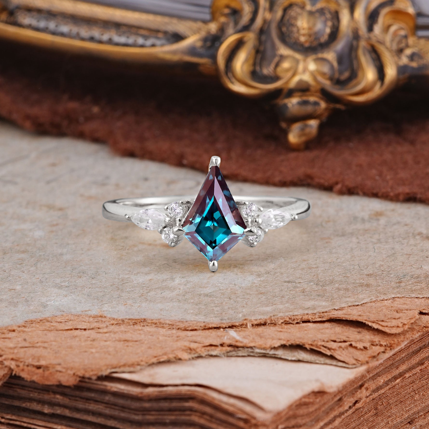 Classic 4 Prong Kite Cut Alexandrite Engagement Ring - Additional view