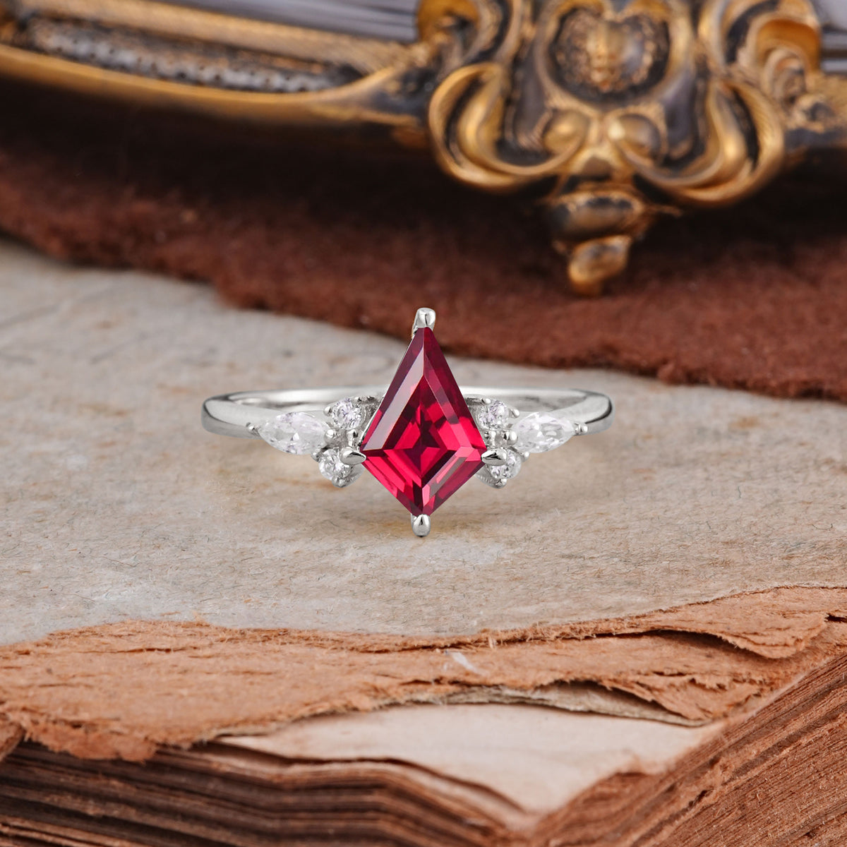 Classic 4 Prong Kite Cut Ruby Engagement Ring - Additional view
