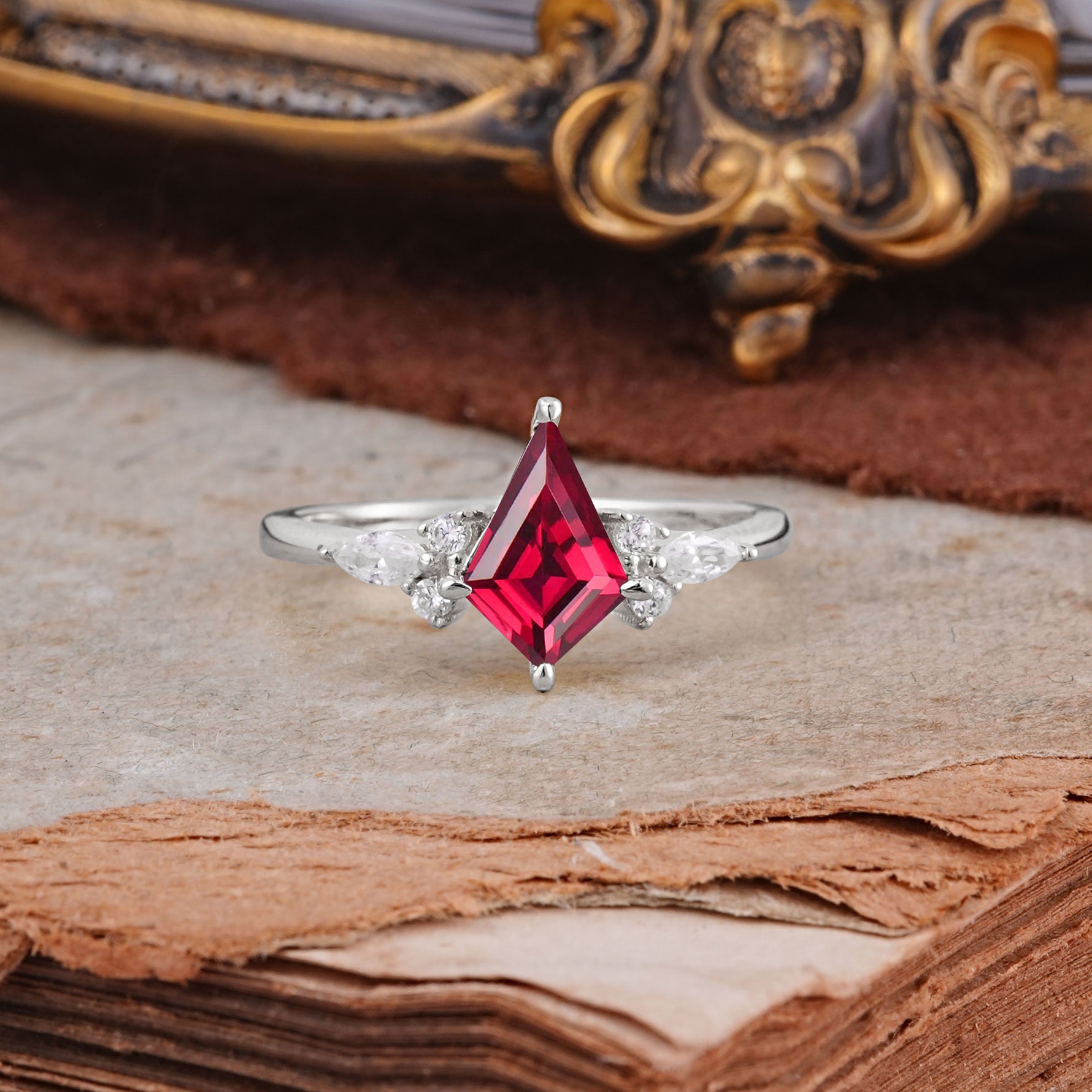 Classic 4 Prong Kite Cut Ruby Engagement Ring - Additional view