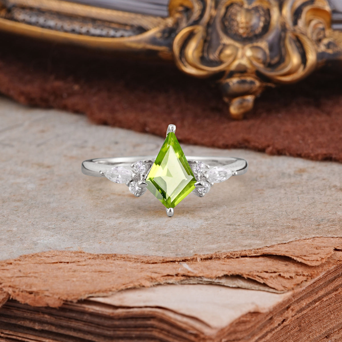 Classic 4 Prong Kite Cut Peridot Engagement Ring - Additional view