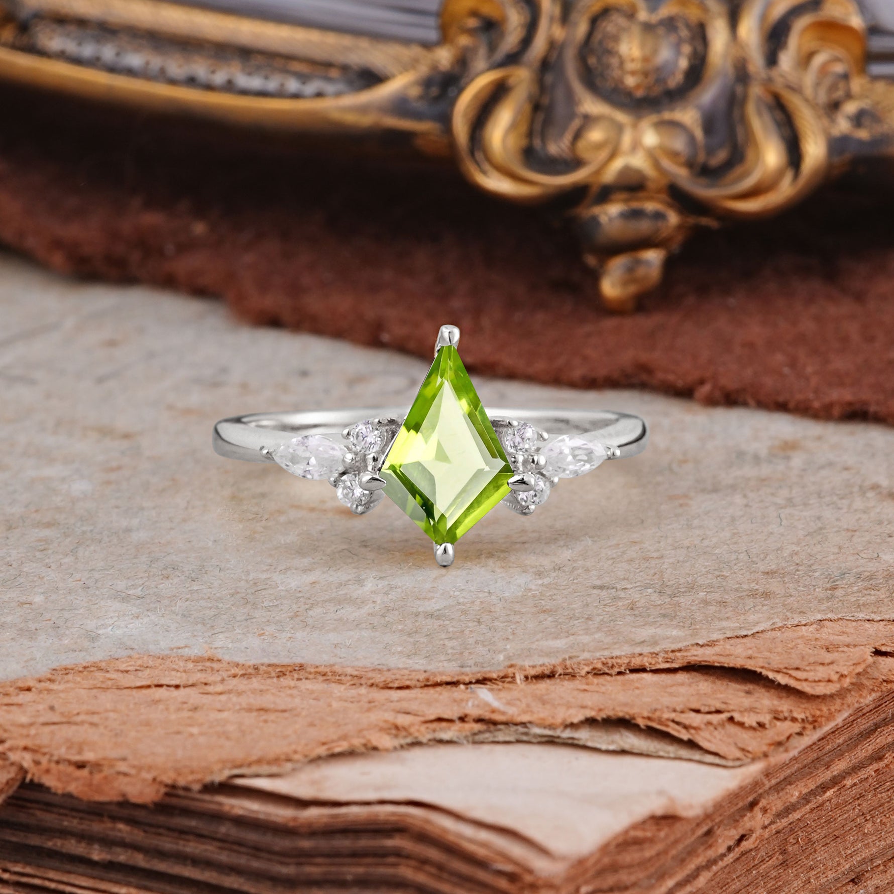 Classic 4 Prong Kite Cut Peridot Engagement Ring - Additional view