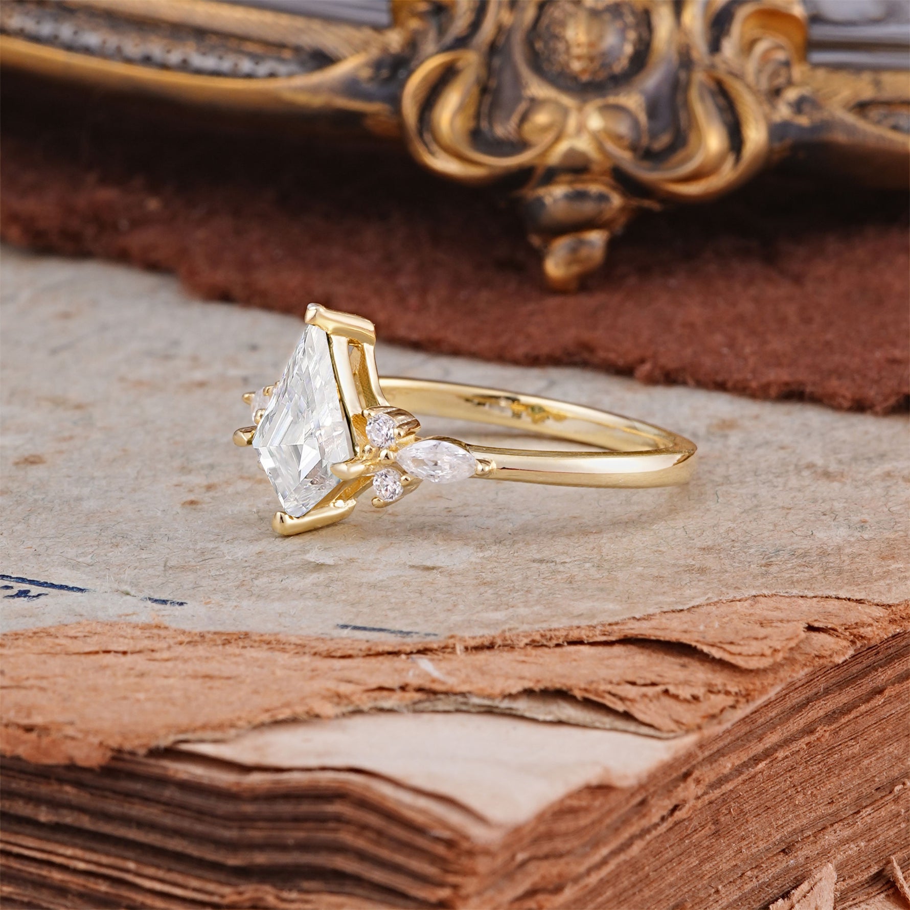 Classic 4 Prong Kite Cut Moissanite Engagement Ring - Additional view