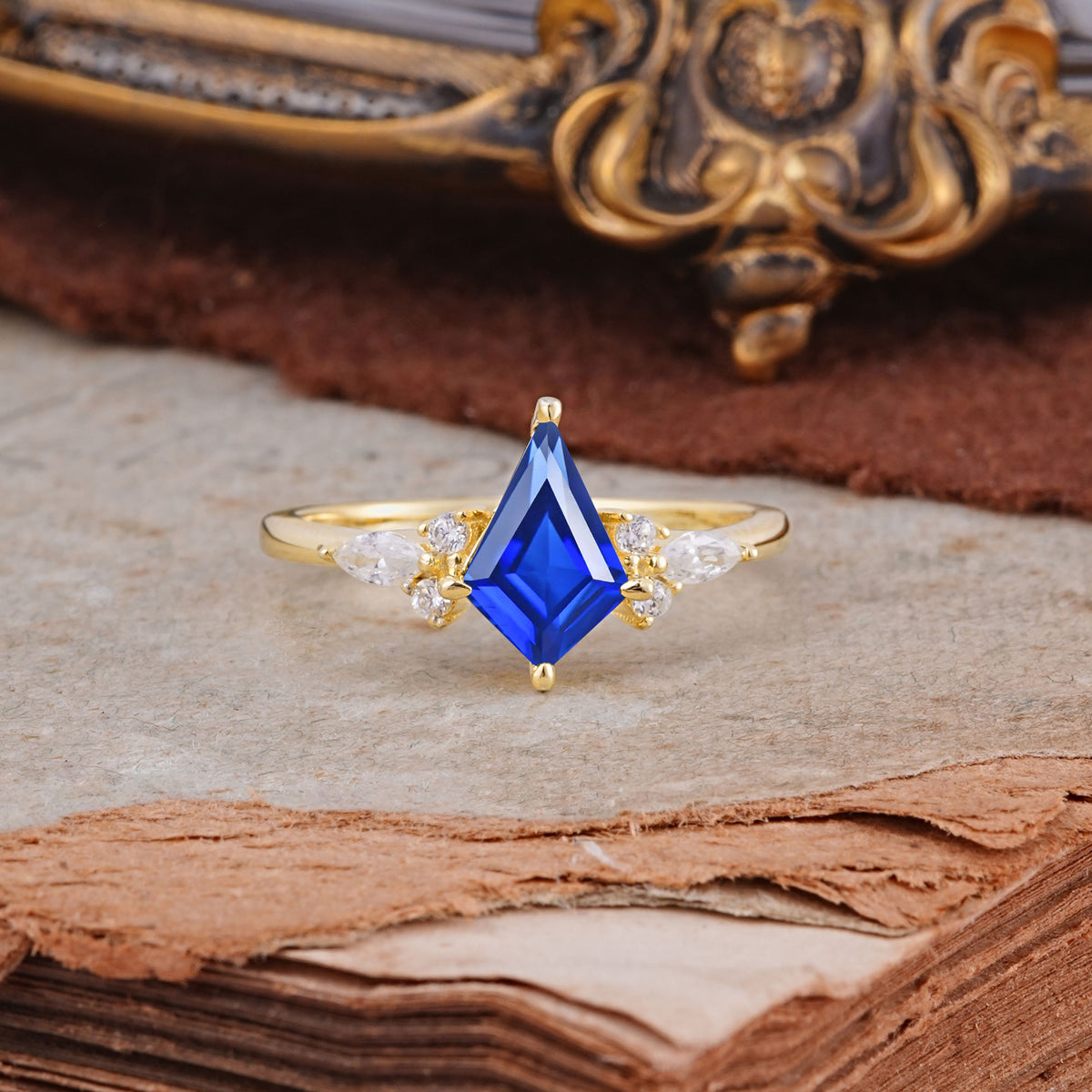Classic 4 Prong Kite Cut Sapphire Engagement Ring - Additional view