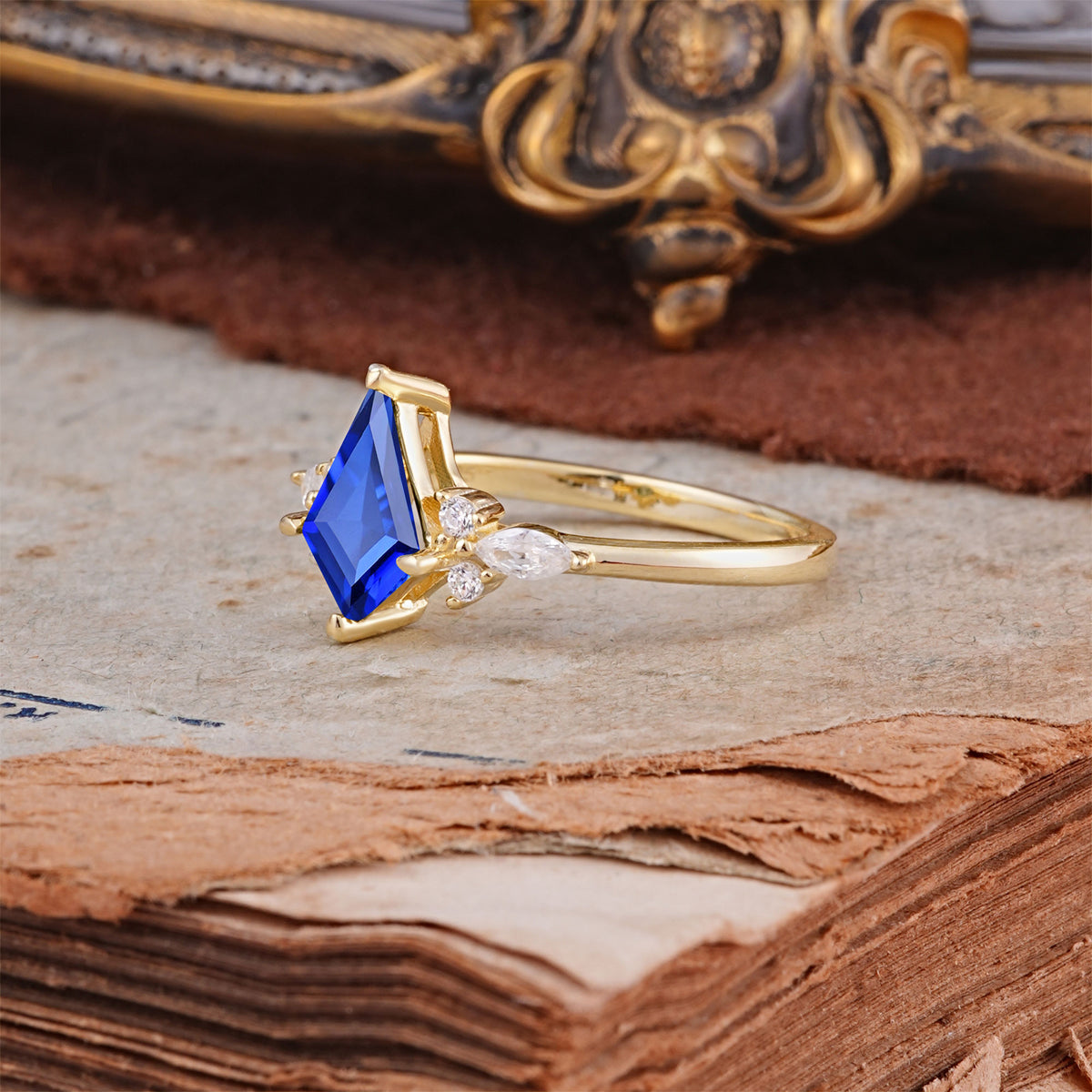 Classic 4 Prong Kite Cut Sapphire Engagement Ring - Additional view