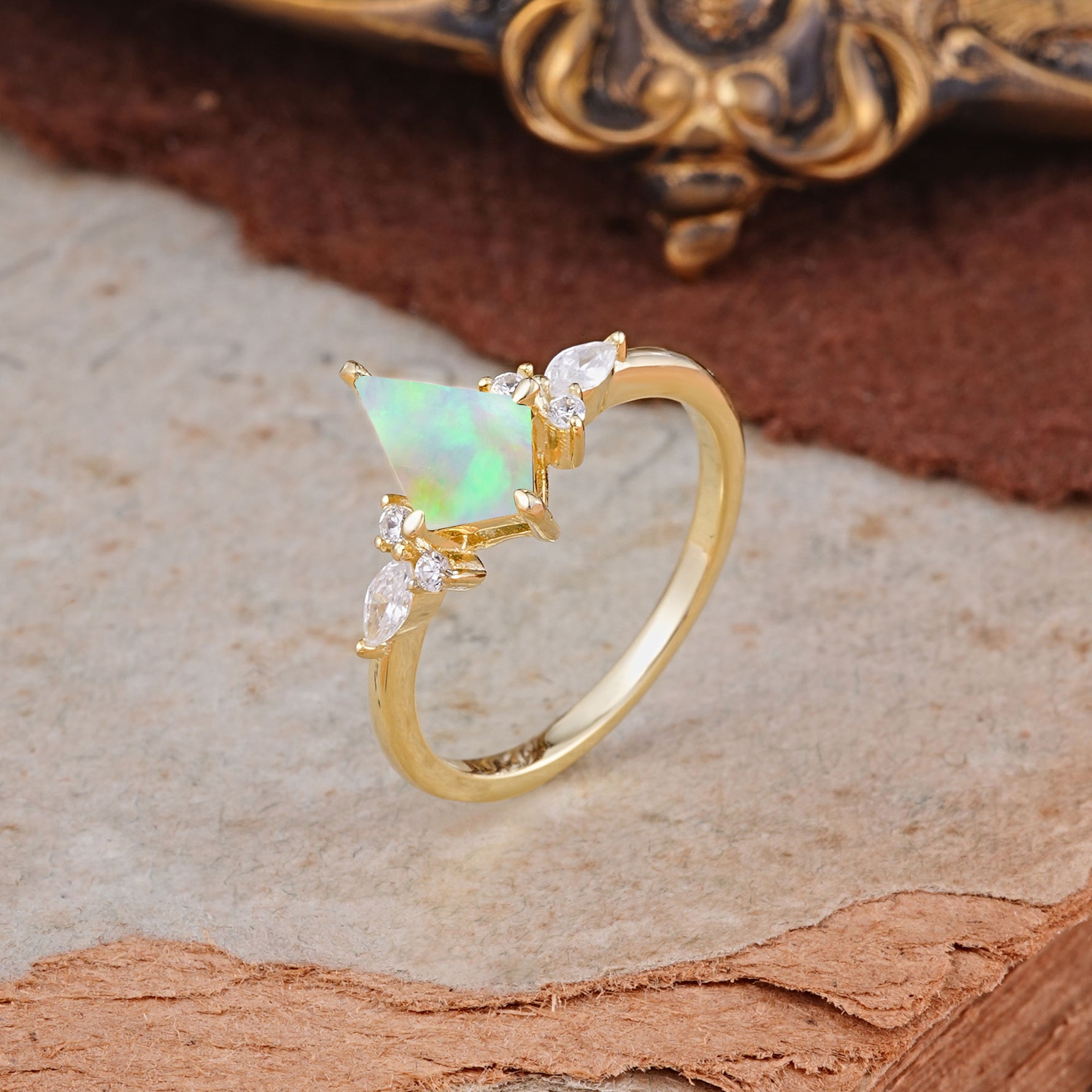 Classic 4 Prong Kite Cut Fire Opal Engagement Ring - Additional view