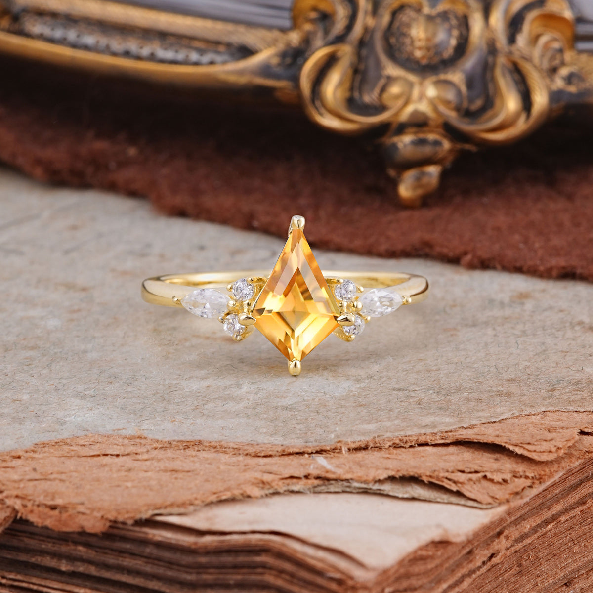Classic 4 Prong Kite Cut Citrine Engagement Ring - Additional view