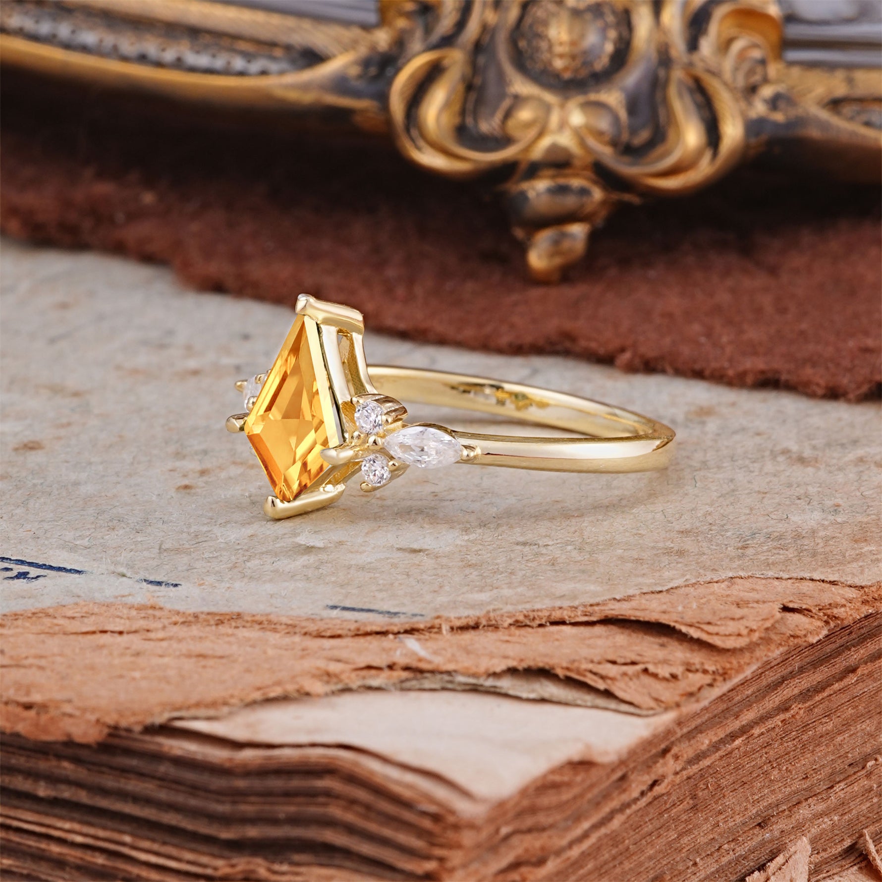 Classic 4 Prong Kite Cut Citrine Engagement Ring - Additional view