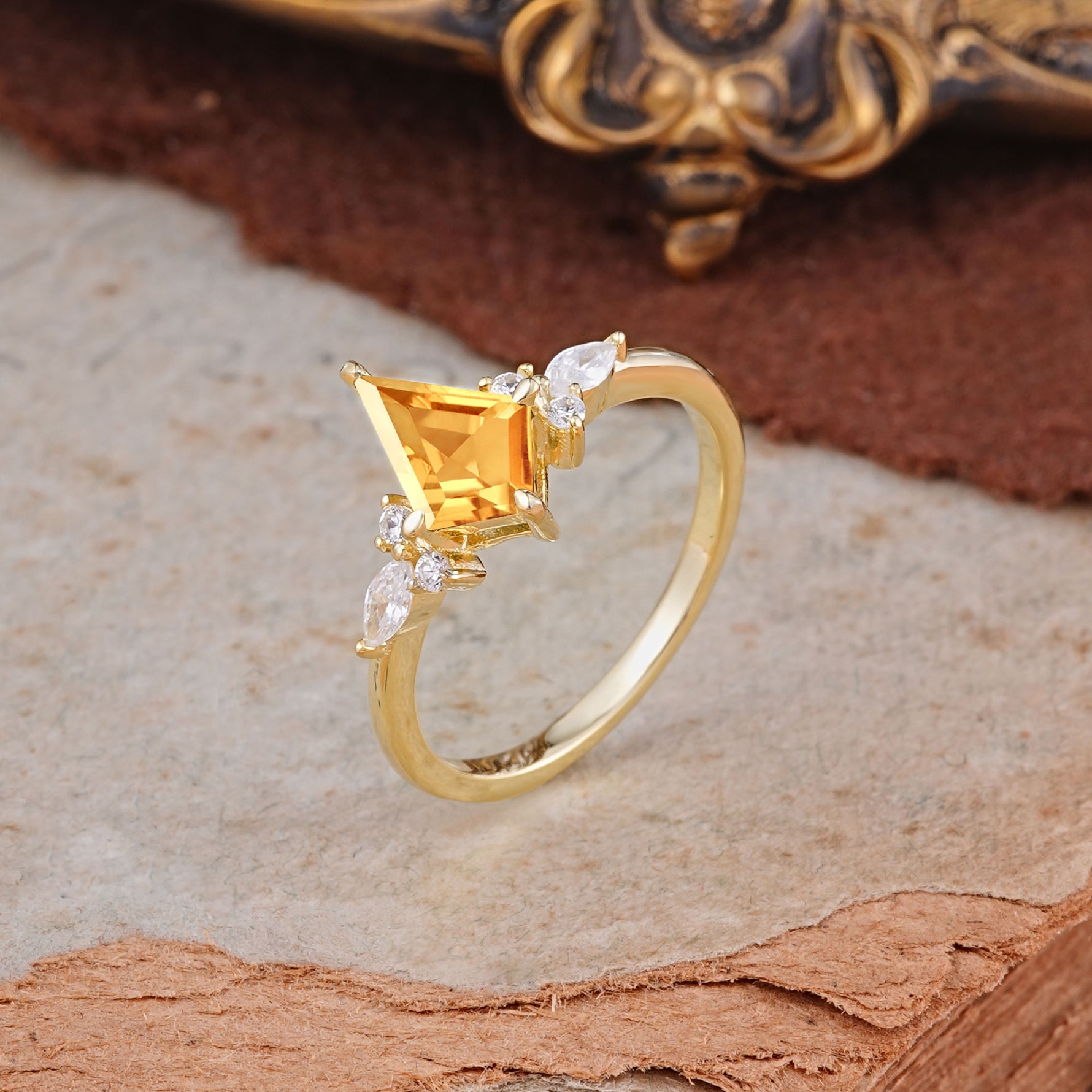 Classic 4 Prong Kite Cut Citrine Engagement Ring - Additional view