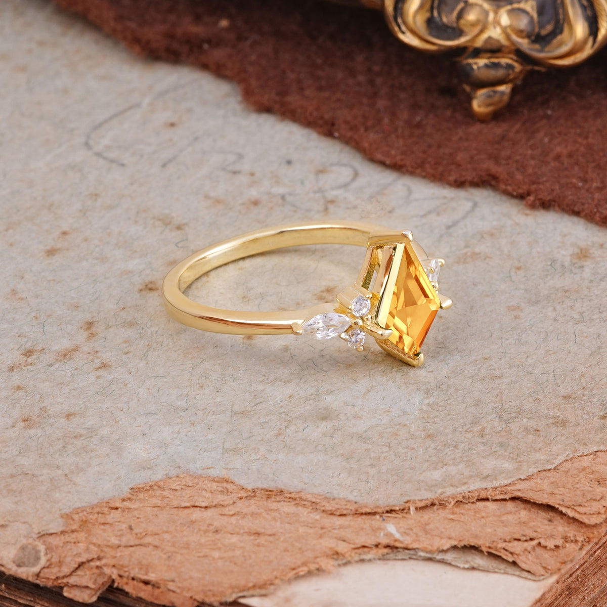 Classic 4 Prong Kite Cut Citrine Engagement Ring - Additional view