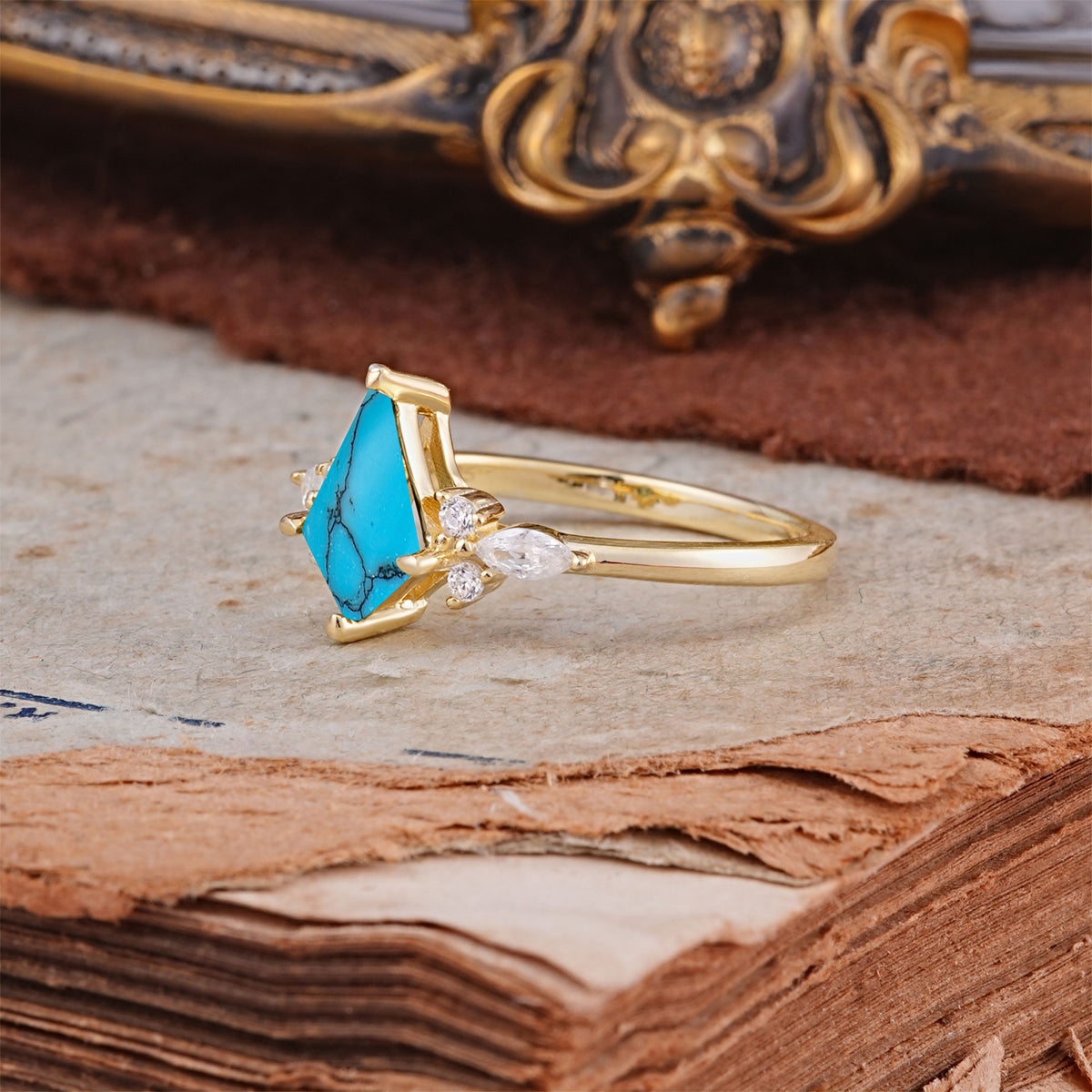 Classic 4 Prong Kite Cut Turquoise Engagement Ring - Additional view