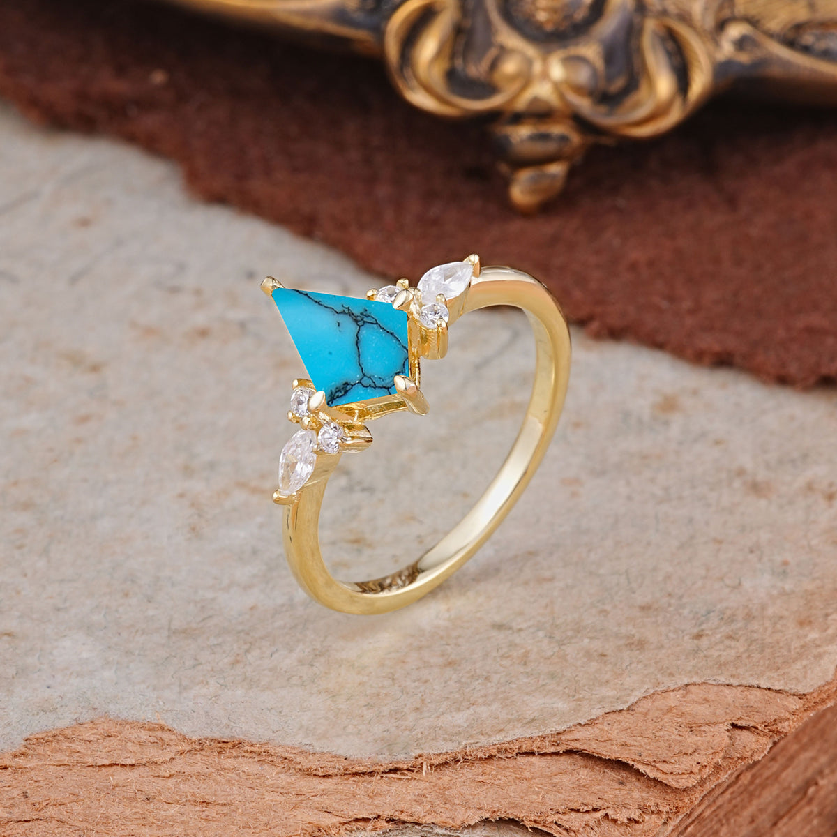 Classic 4 Prong Kite Cut Turquoise Engagement Ring - Additional view