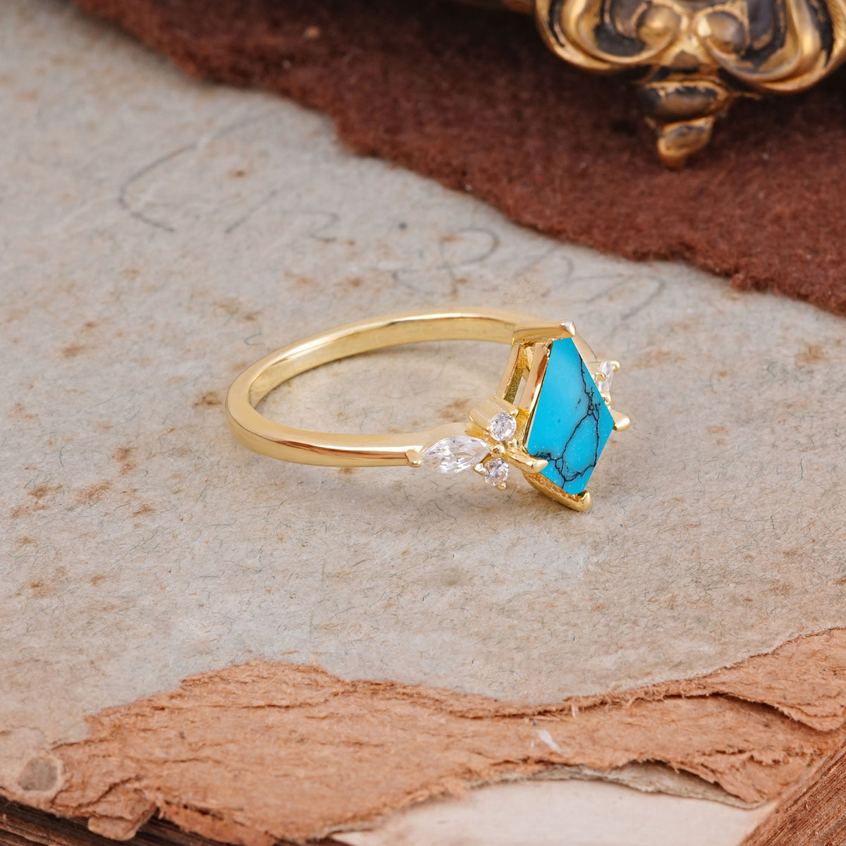 Classic 4 Prong Kite Cut Turquoise Engagement Ring - Additional view