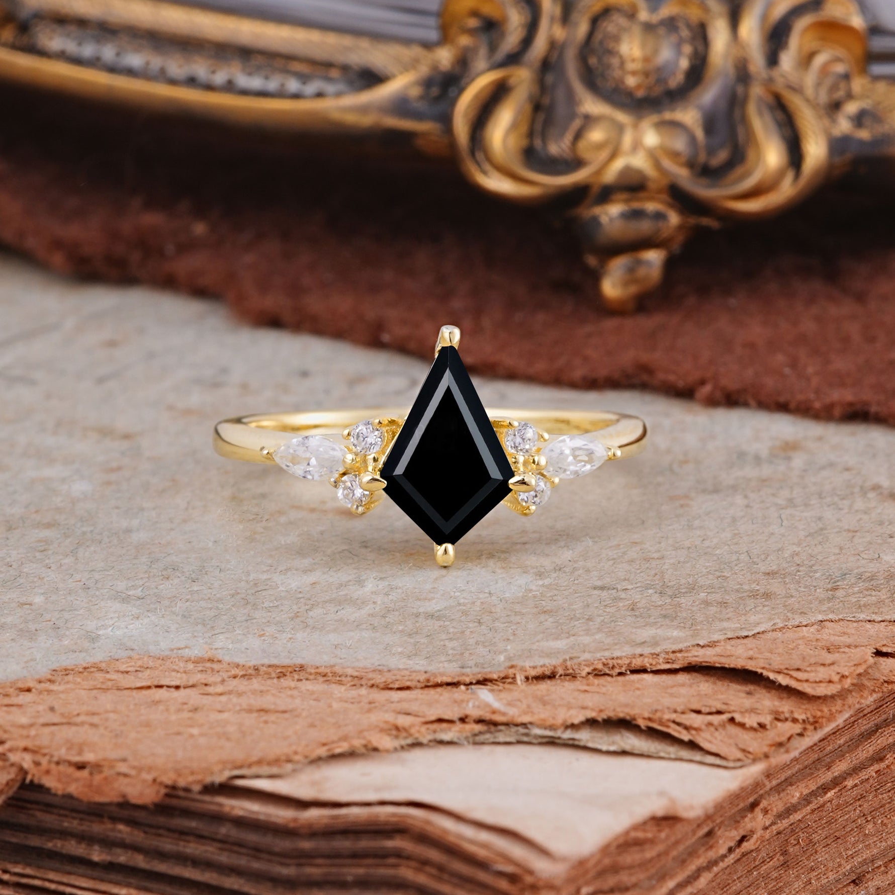 Classic 4 Prong Kite Cut Black Onyx Engagement Ring - Additional view