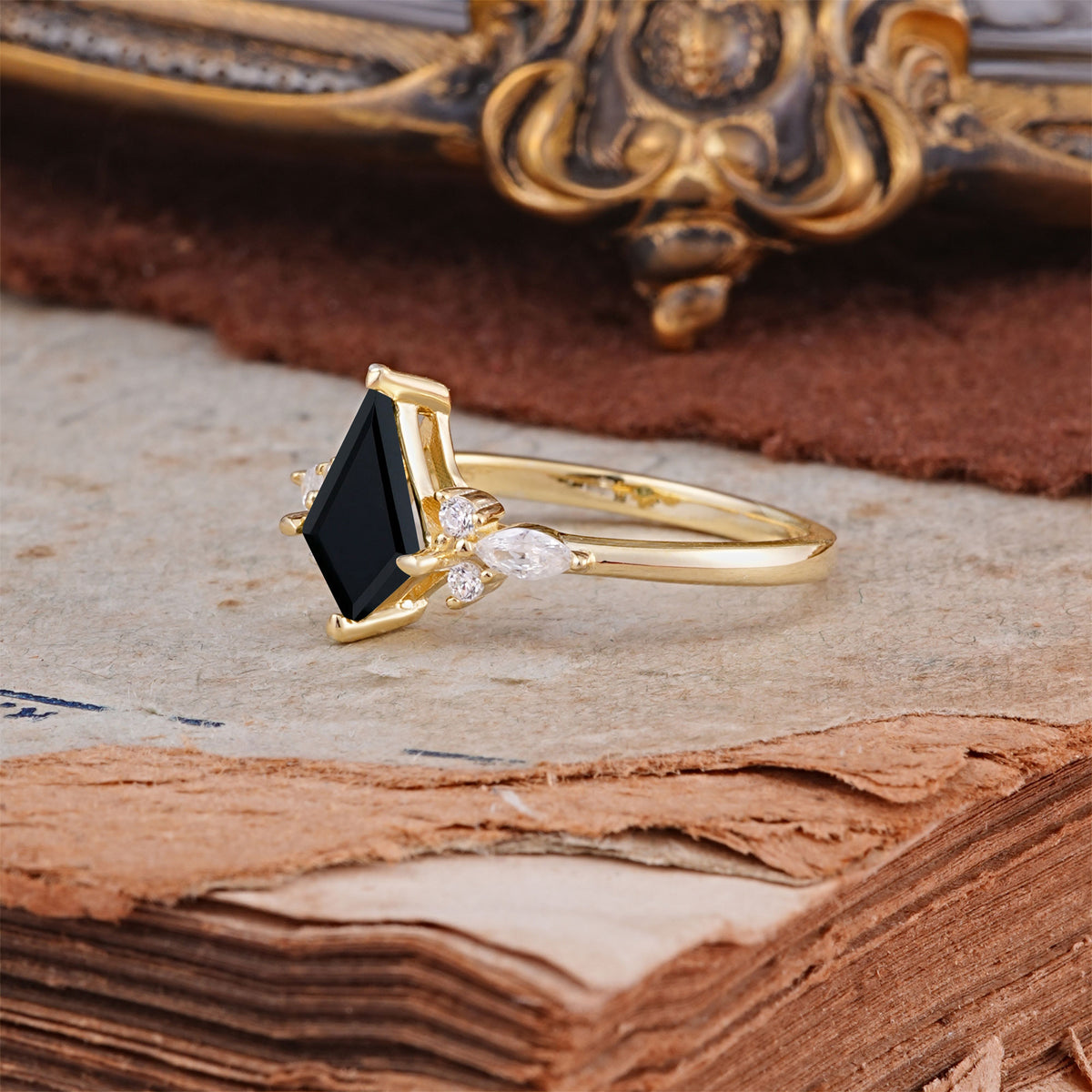 Classic 4 Prong Kite Cut Black Onyx Engagement Ring - Additional view