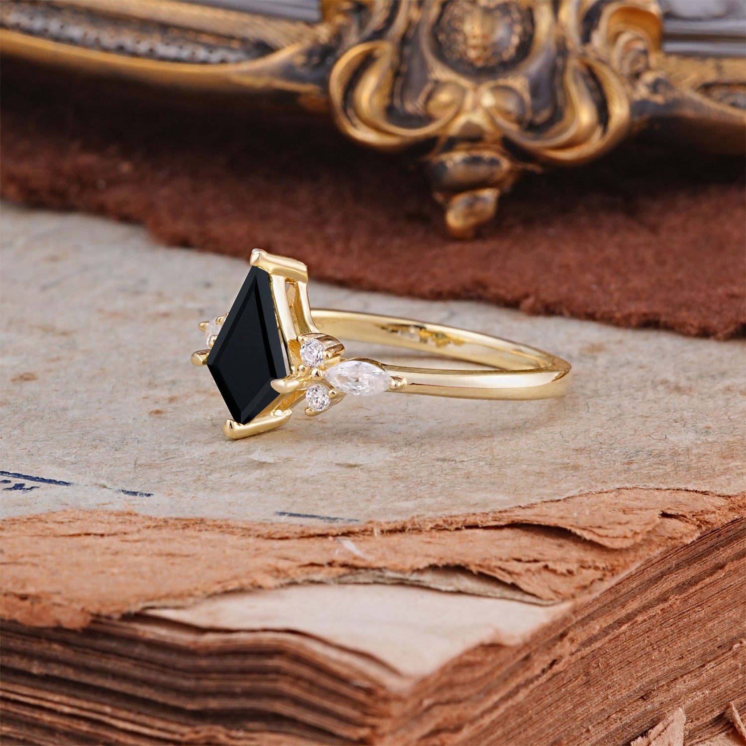 Classic 4 Prong Kite Cut Black Onyx Engagement Ring - Additional view