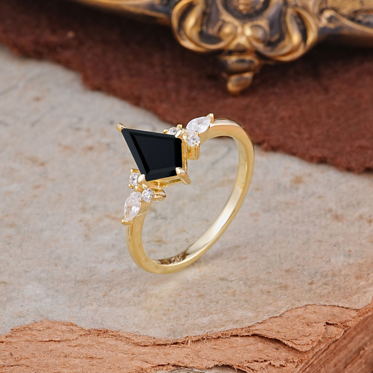 Classic 4 Prong Kite Cut Black Onyx Engagement Ring - Additional view