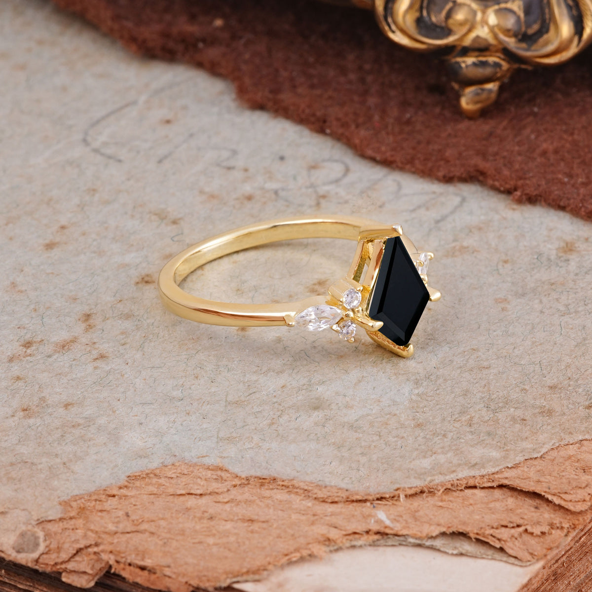 Classic 4 Prong Kite Cut Black Onyx Engagement Ring - Additional view