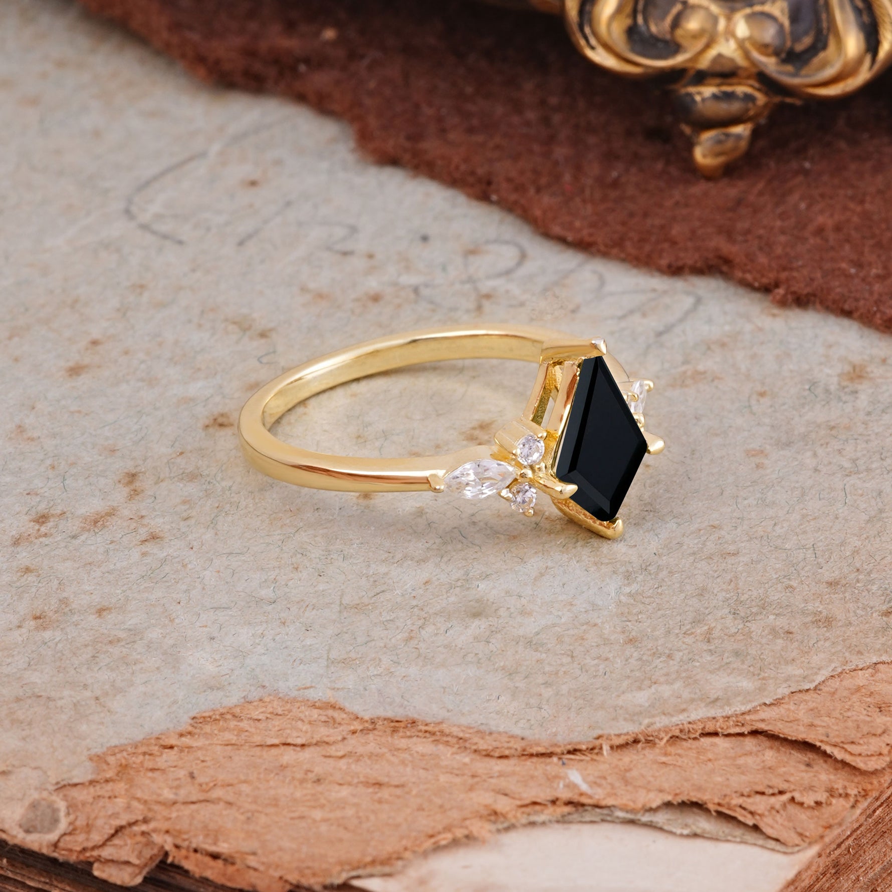 Classic 4 Prong Kite Cut Black Onyx Engagement Ring - Additional view