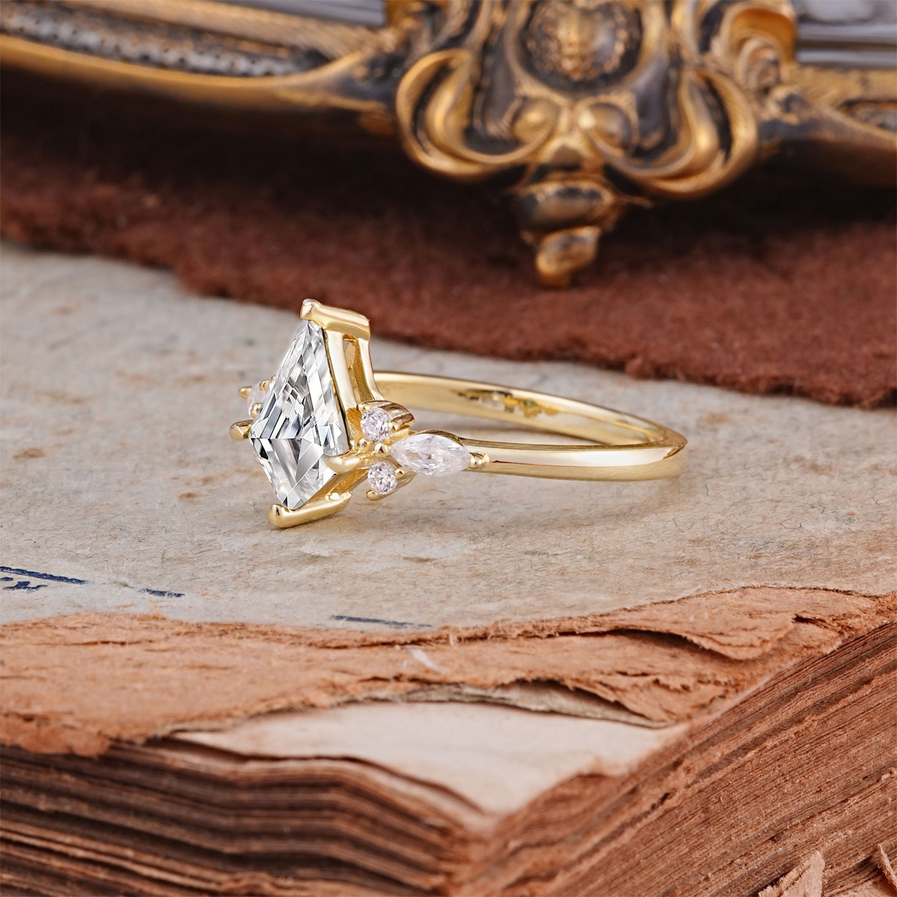 Classic 4 Prong Kite Cut Lab Diamond Engagement Ring - Additional view