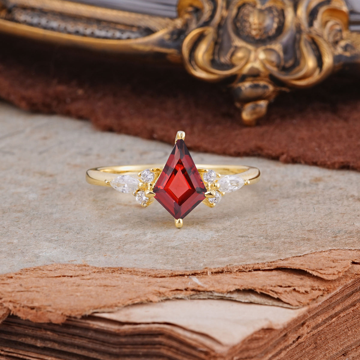 Classic 4 Prong Kite Cut Garnet Engagement Ring - Additional view
