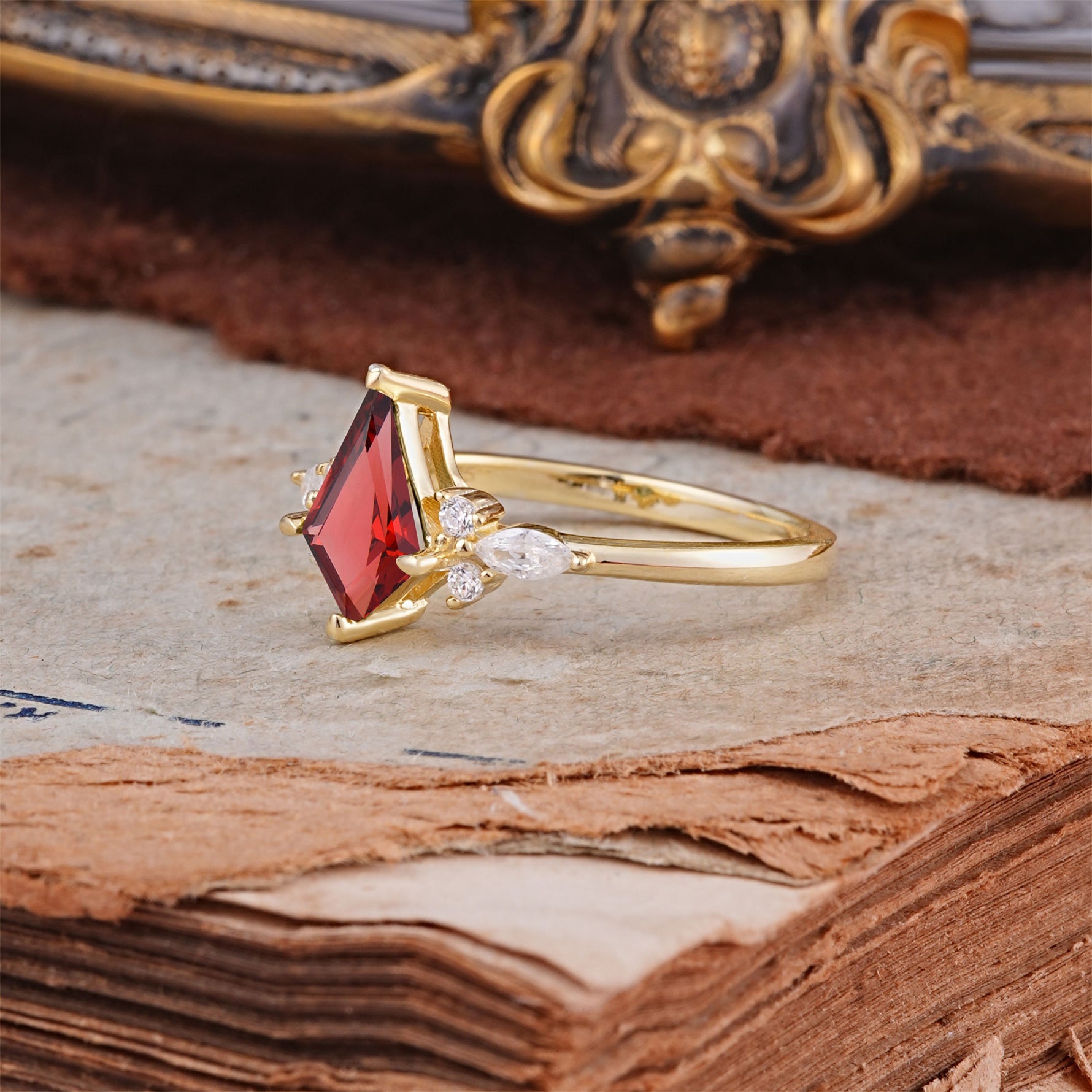 Classic 4 Prong Kite Cut Garnet Engagement Ring - Additional view