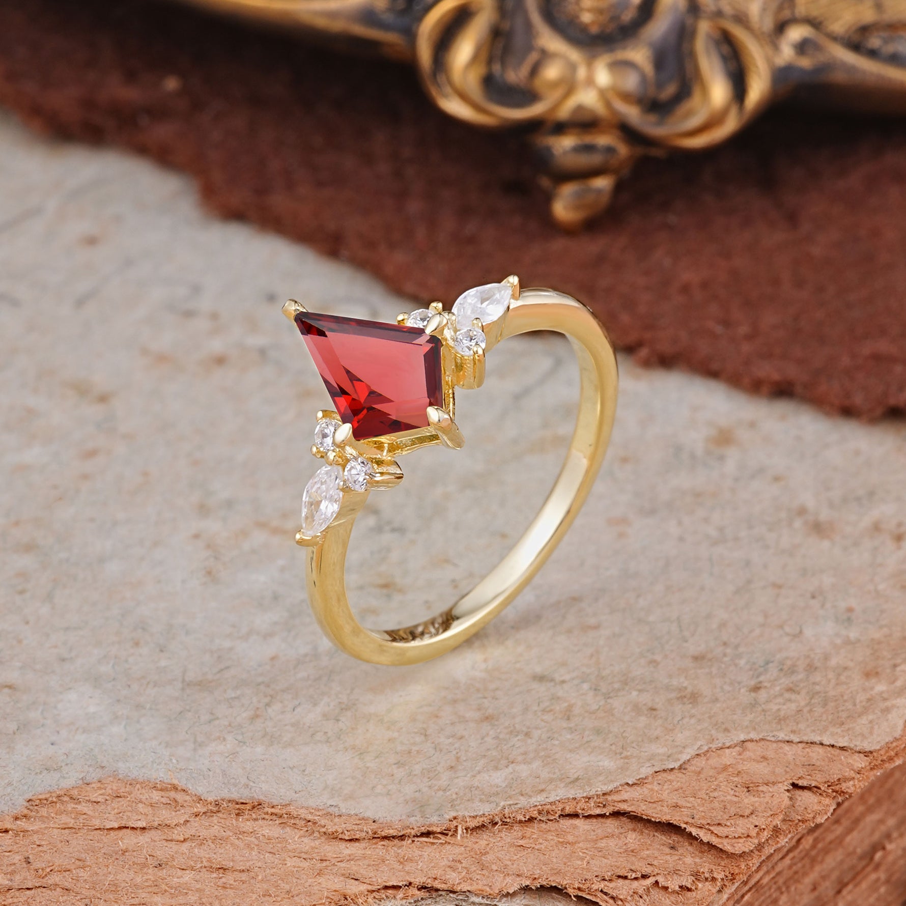 Classic 4 Prong Kite Cut Garnet Engagement Ring - Additional view