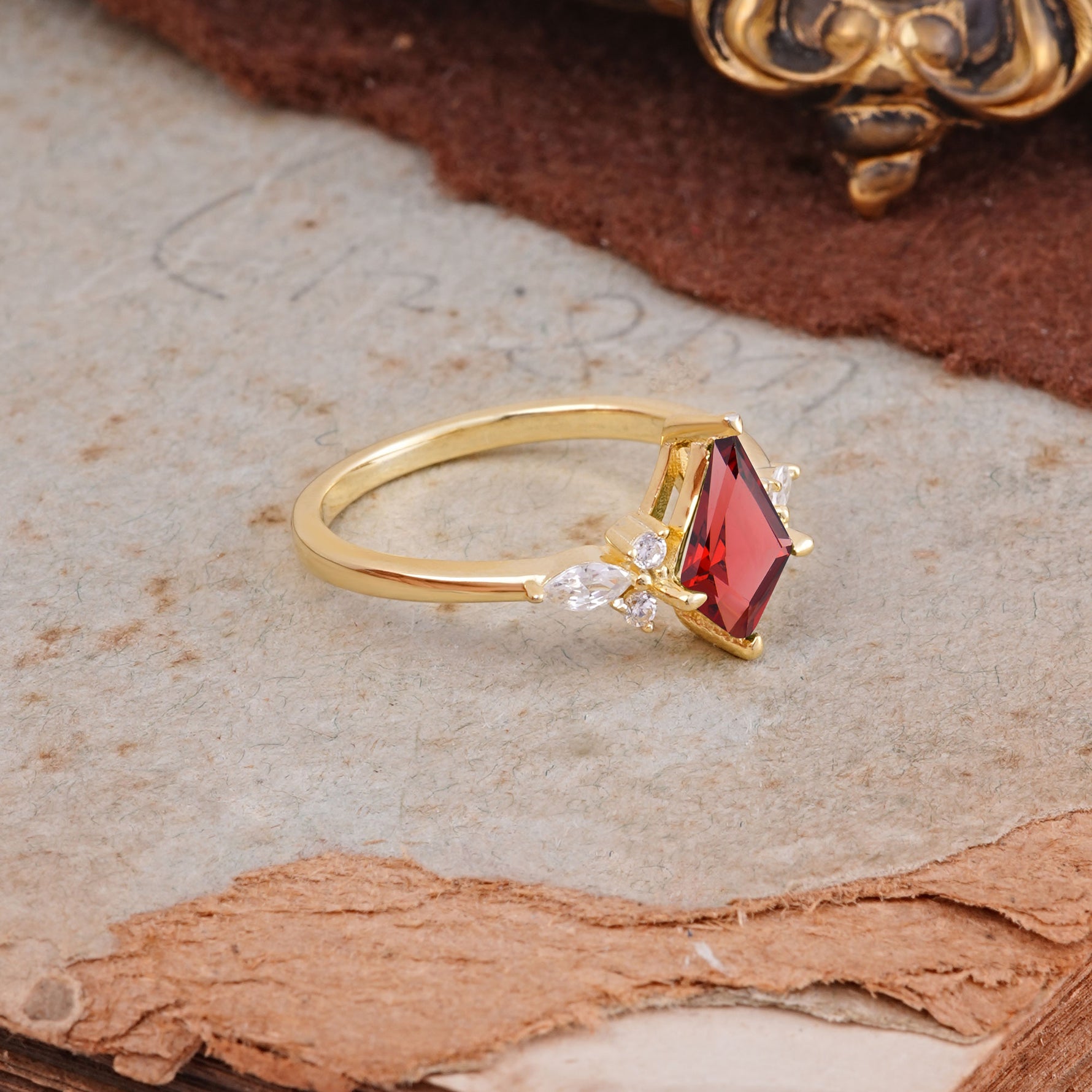 Classic 4 Prong Kite Cut Garnet Engagement Ring - Additional view