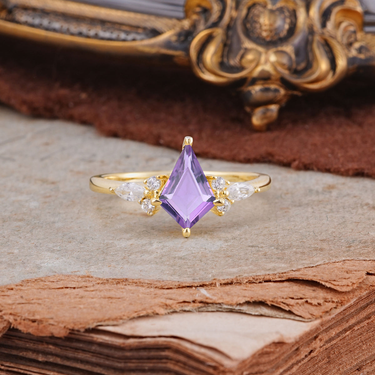 Classic 4 Prong Kite Cut Amethyst Engagement Ring - Additional view