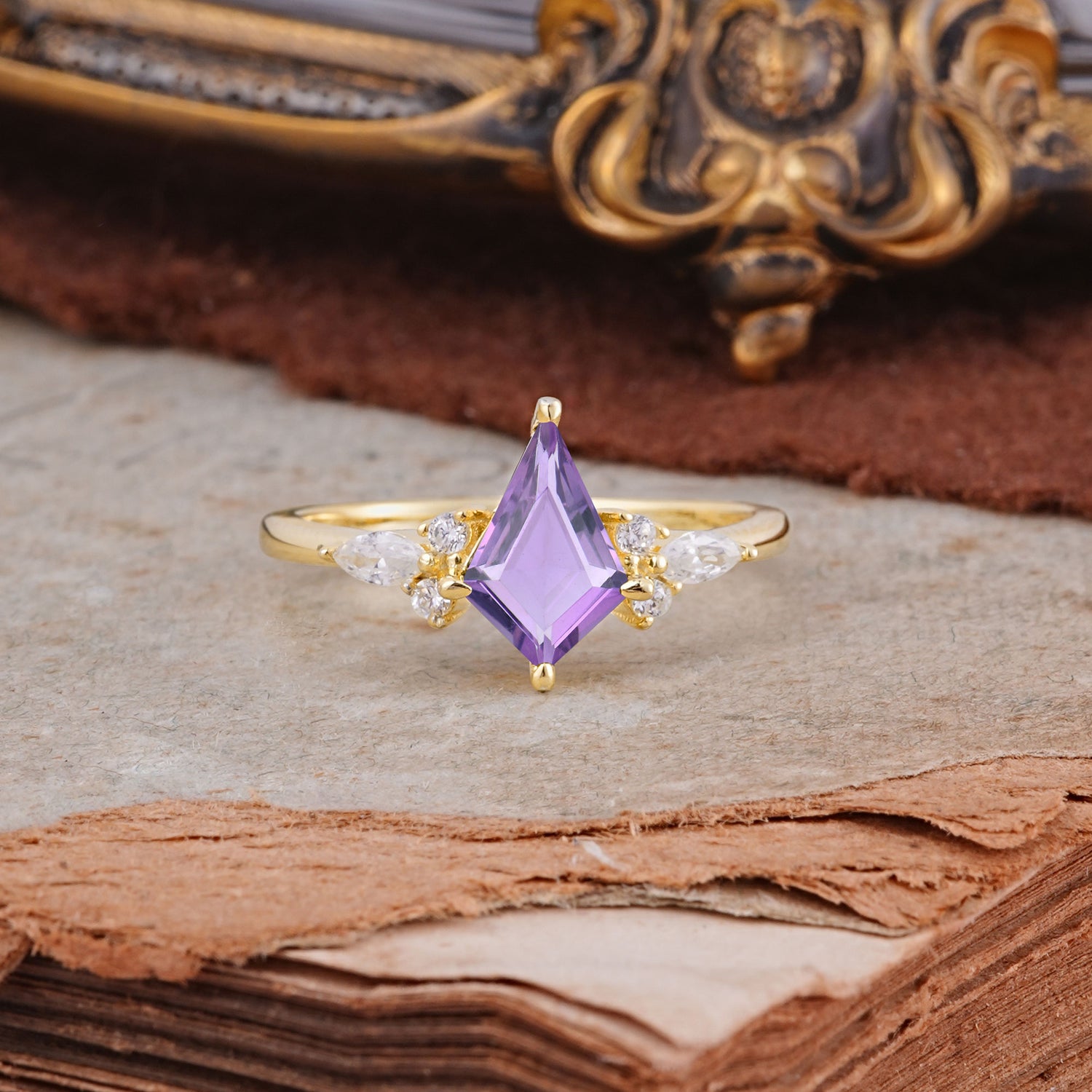 Classic 4 Prong Kite Cut Amethyst Engagement Ring - Additional view