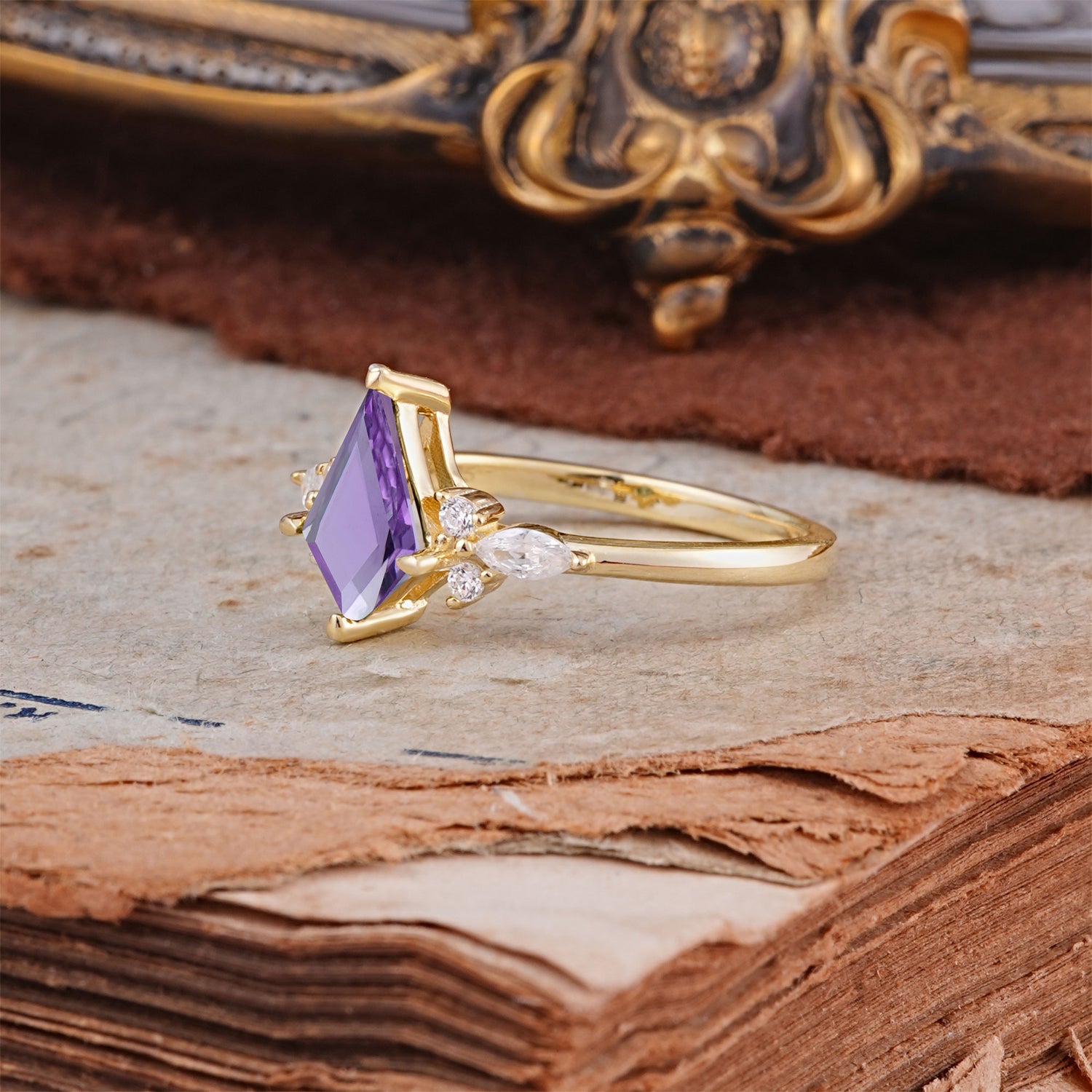 Classic 4 Prong Kite Cut Amethyst Engagement Ring - Additional view
