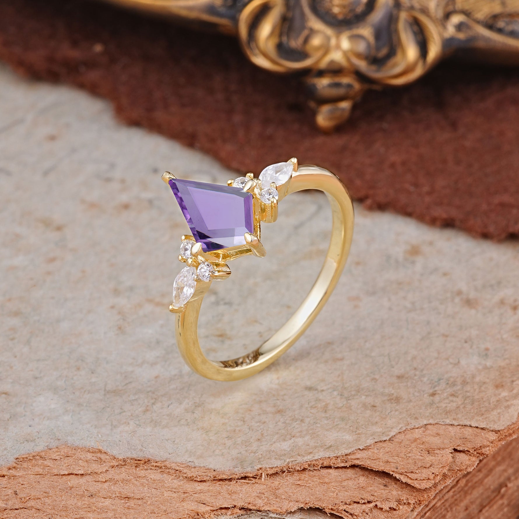 Classic 4 Prong Kite Cut Amethyst Engagement Ring - Additional view