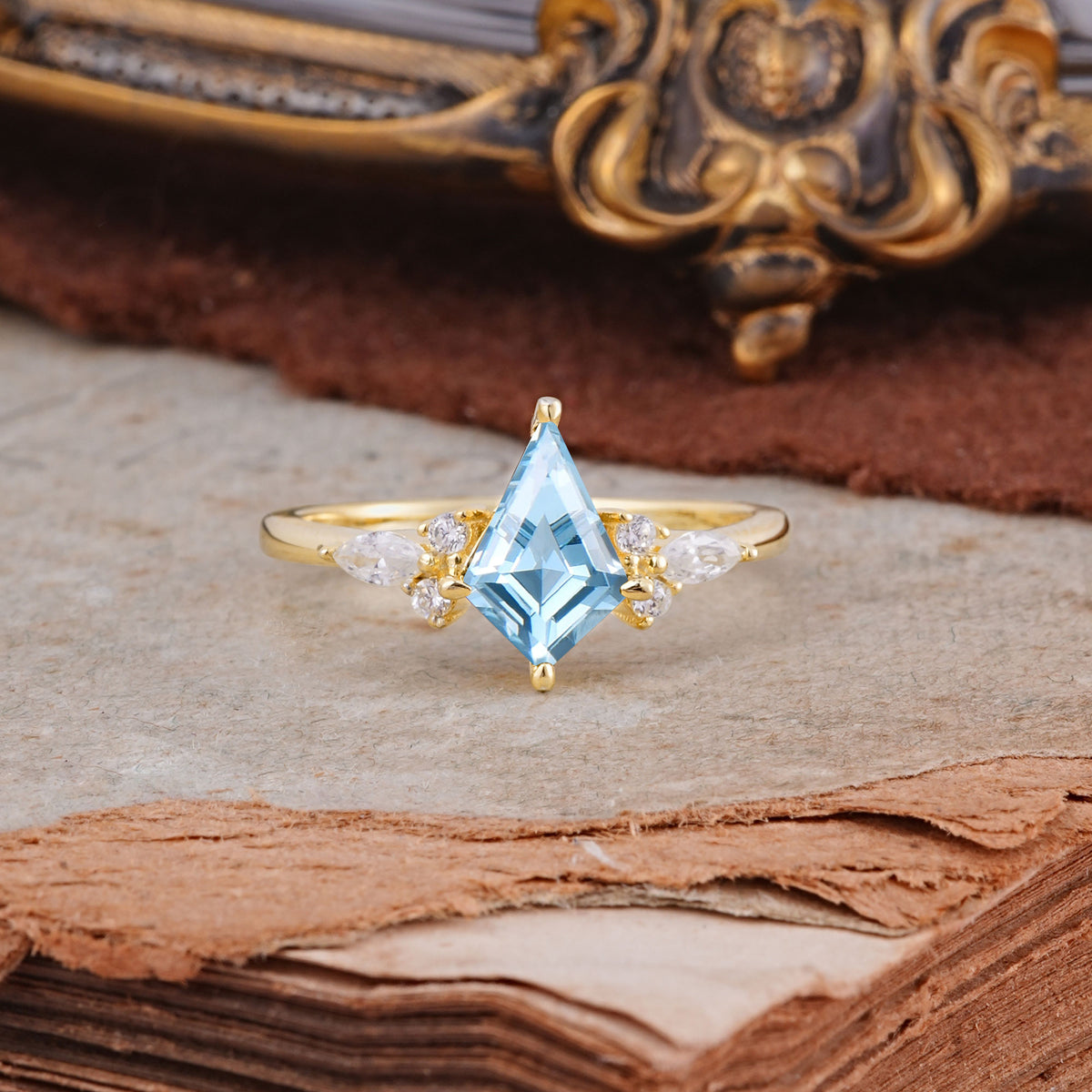 Classic 4 Prong Kite Cut Aquamarine Engagement Ring - Additional view