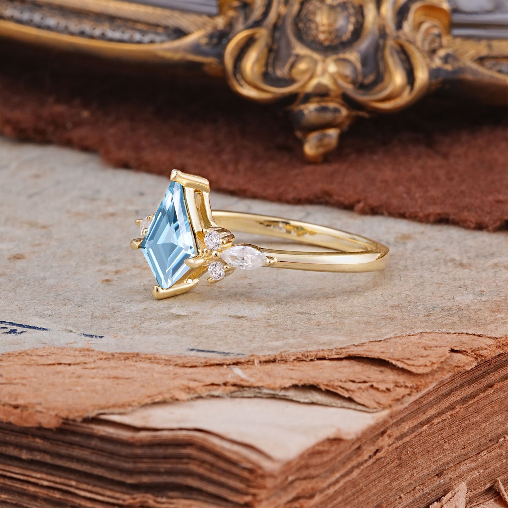 Classic 4 Prong Kite Cut Aquamarine Engagement Ring - Additional view