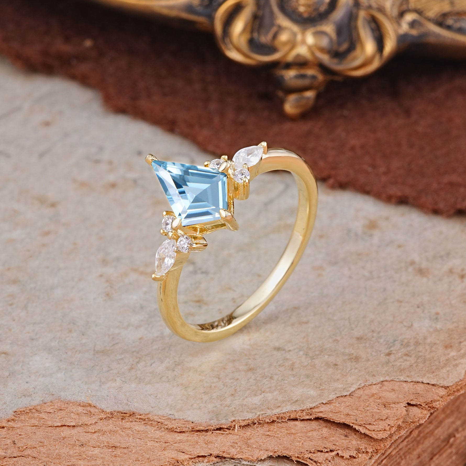 Classic 4 Prong Kite Cut Aquamarine Engagement Ring - Additional view
