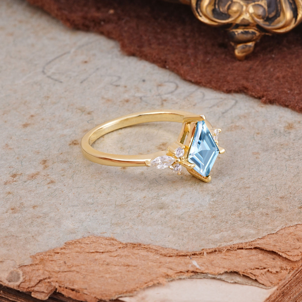 Classic 4 Prong Kite Cut Aquamarine Engagement Ring - Additional view