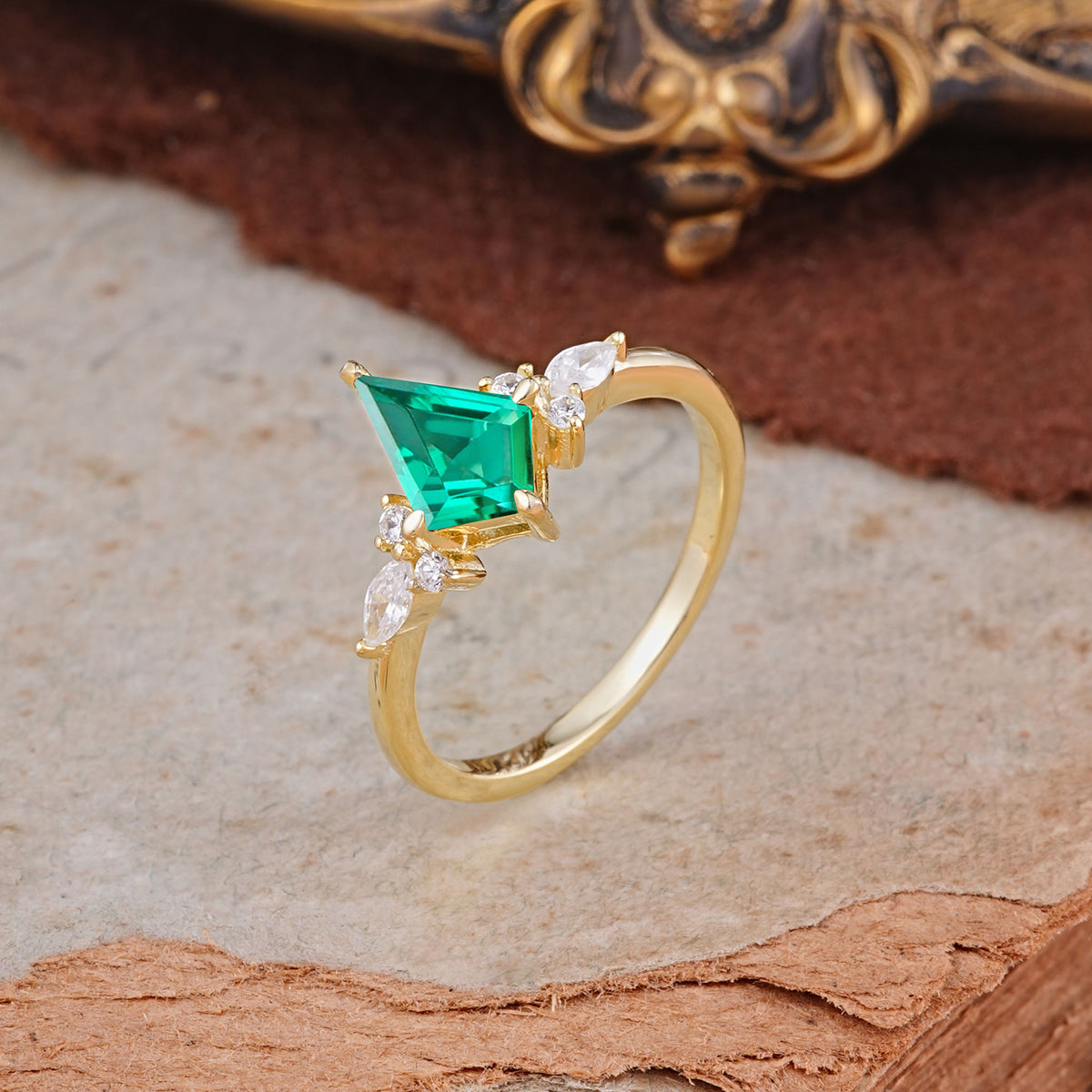 Classic 4 Prong Kite Cut Emerald Engagement Ring - Additional view