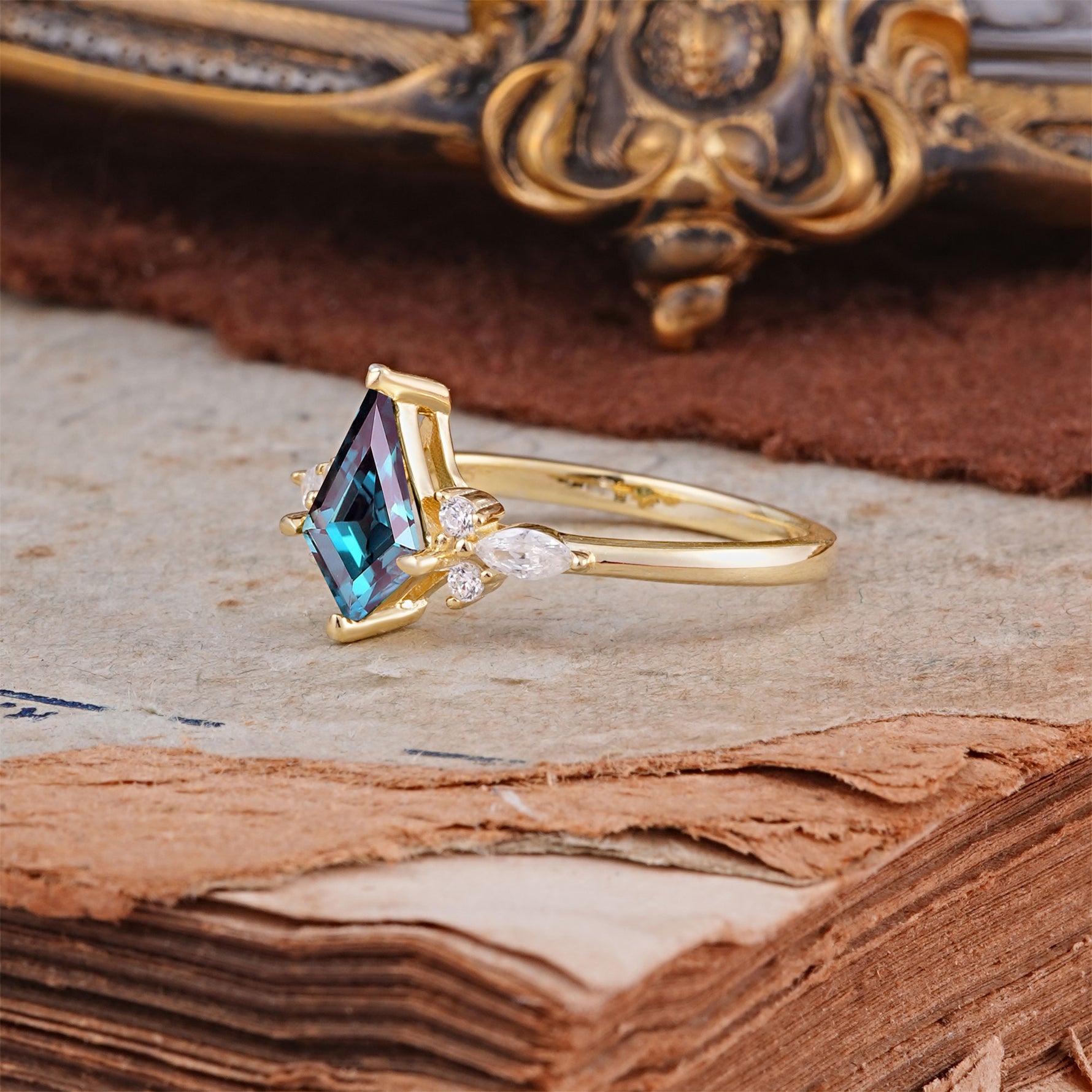 Classic 4 Prong Kite Cut Alexandrite Engagement Ring - Additional view