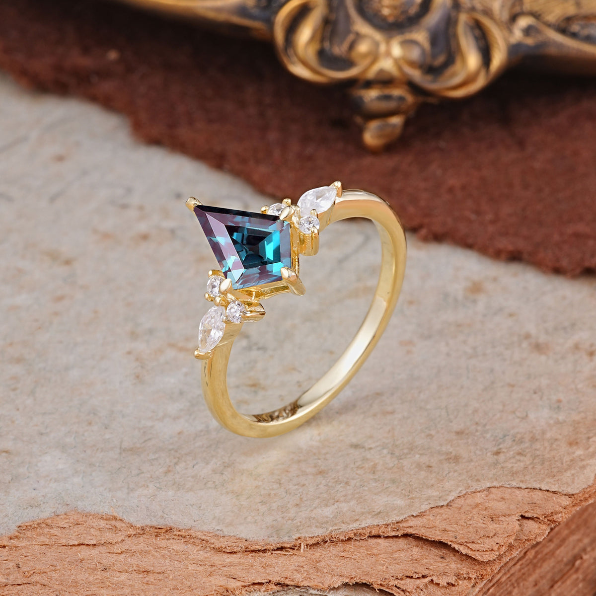 Classic 4 Prong Kite Cut Alexandrite Engagement Ring - Additional view