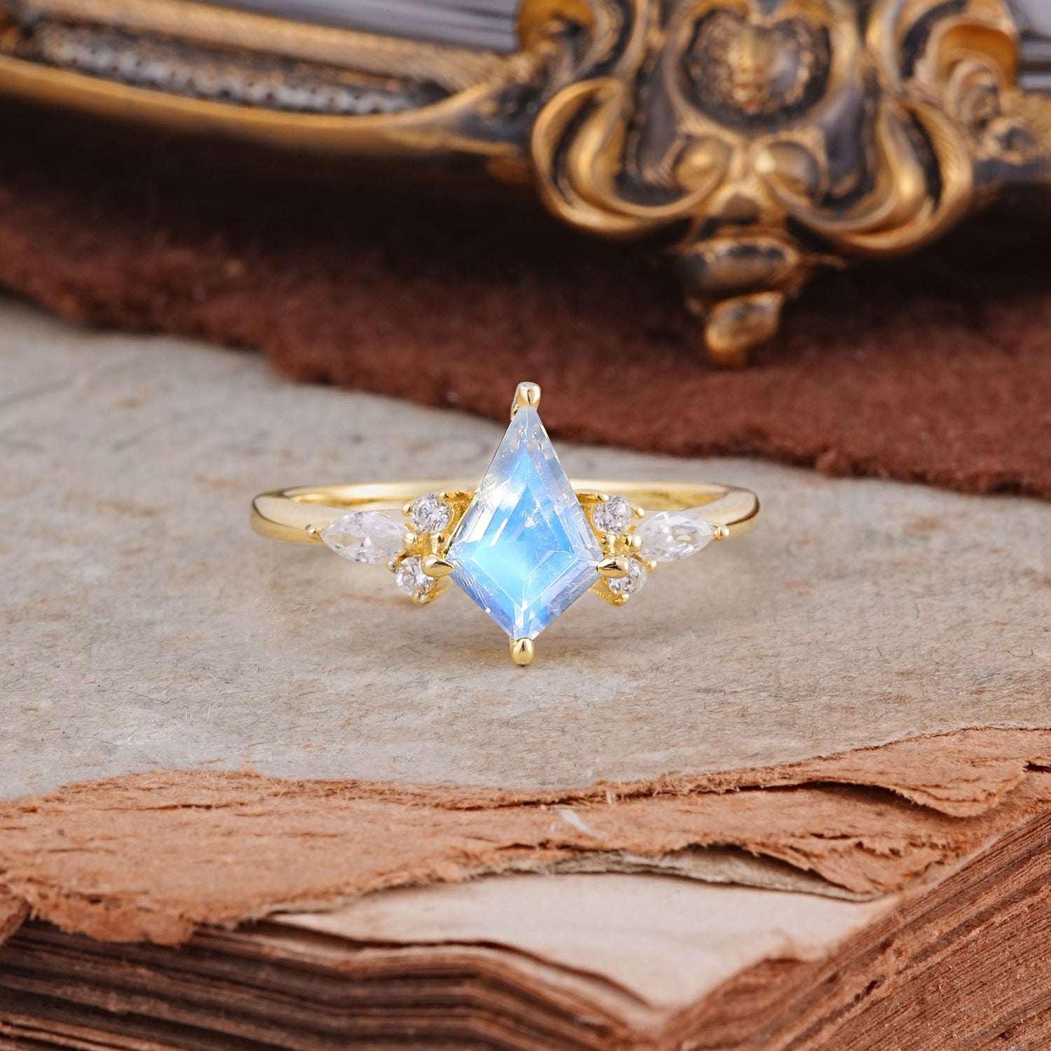 Classic 4 Prong Kite Cut Moonstone Engagement Ring - Additional view