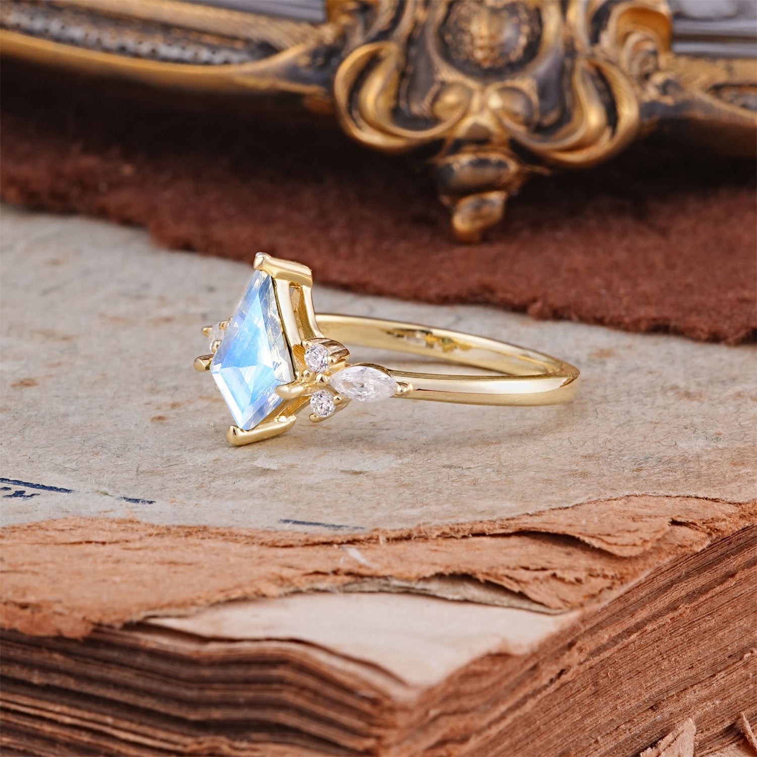 Classic 4 Prong Kite Cut Moonstone Engagement Ring - Additional view